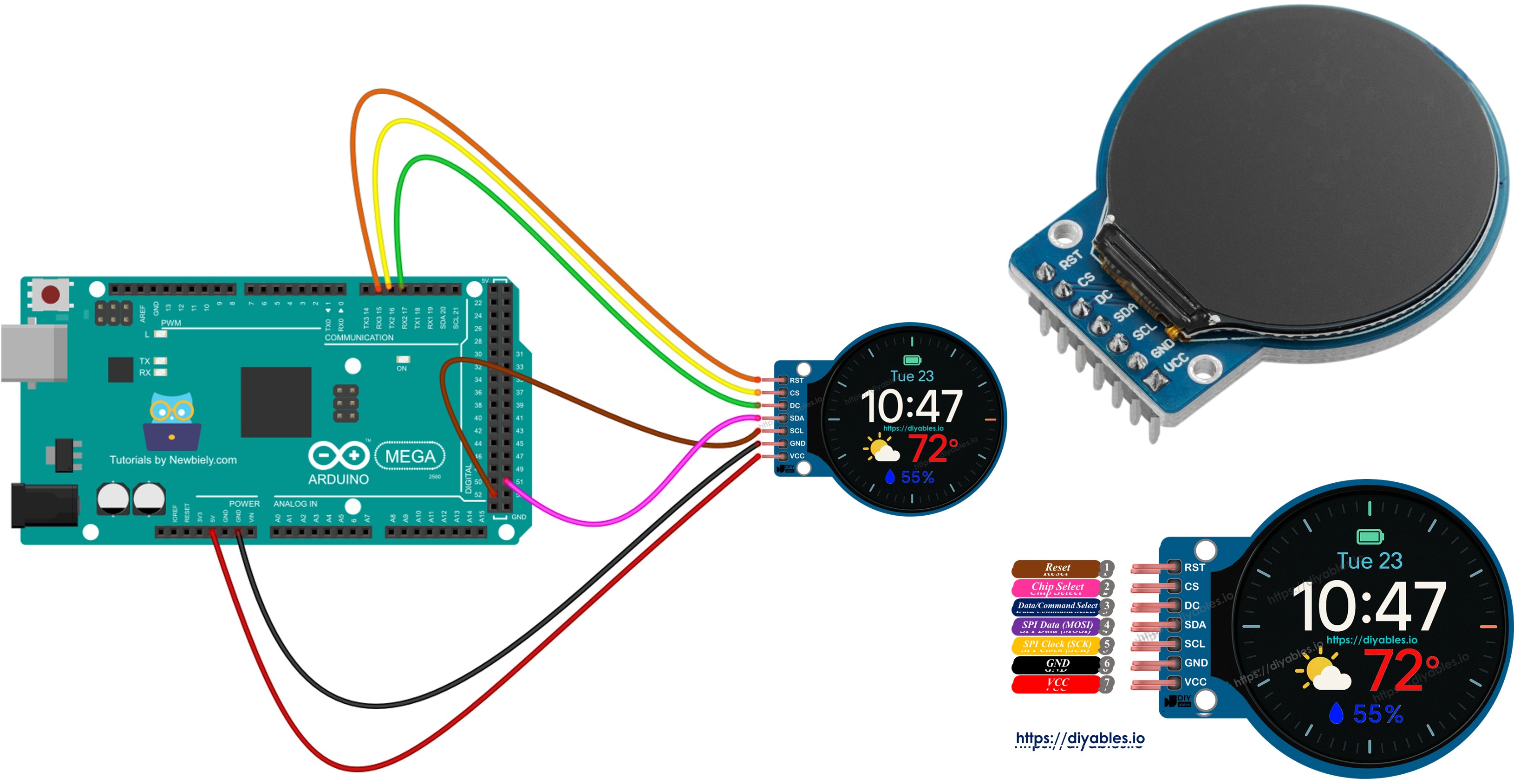 Arduino Mega 1.28 Zoll Rundes Kreisförmiges TFT LCD Display
