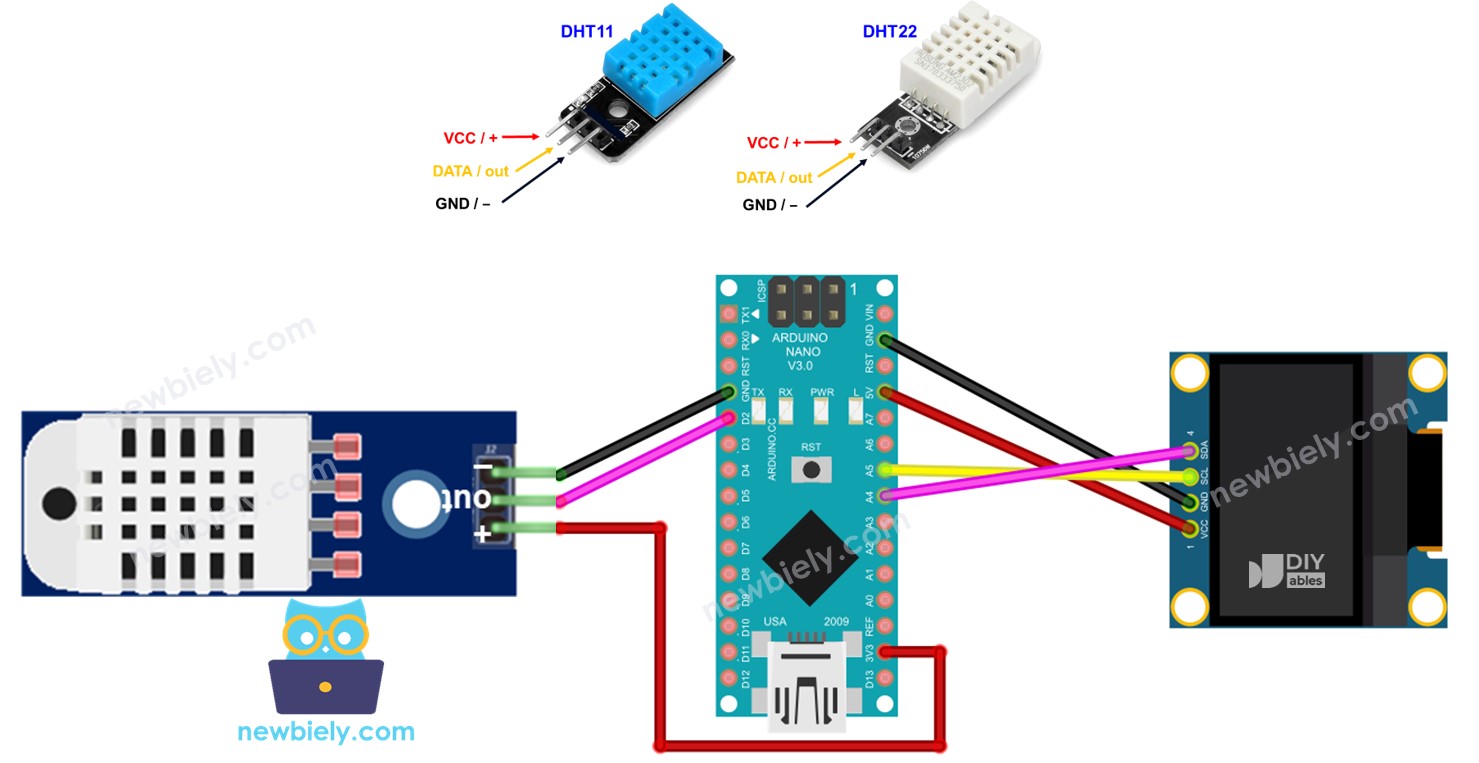 Arduino Nano DHT11/DHT22 Temperatur- und Feuchtigkeitssensor OLED-Display