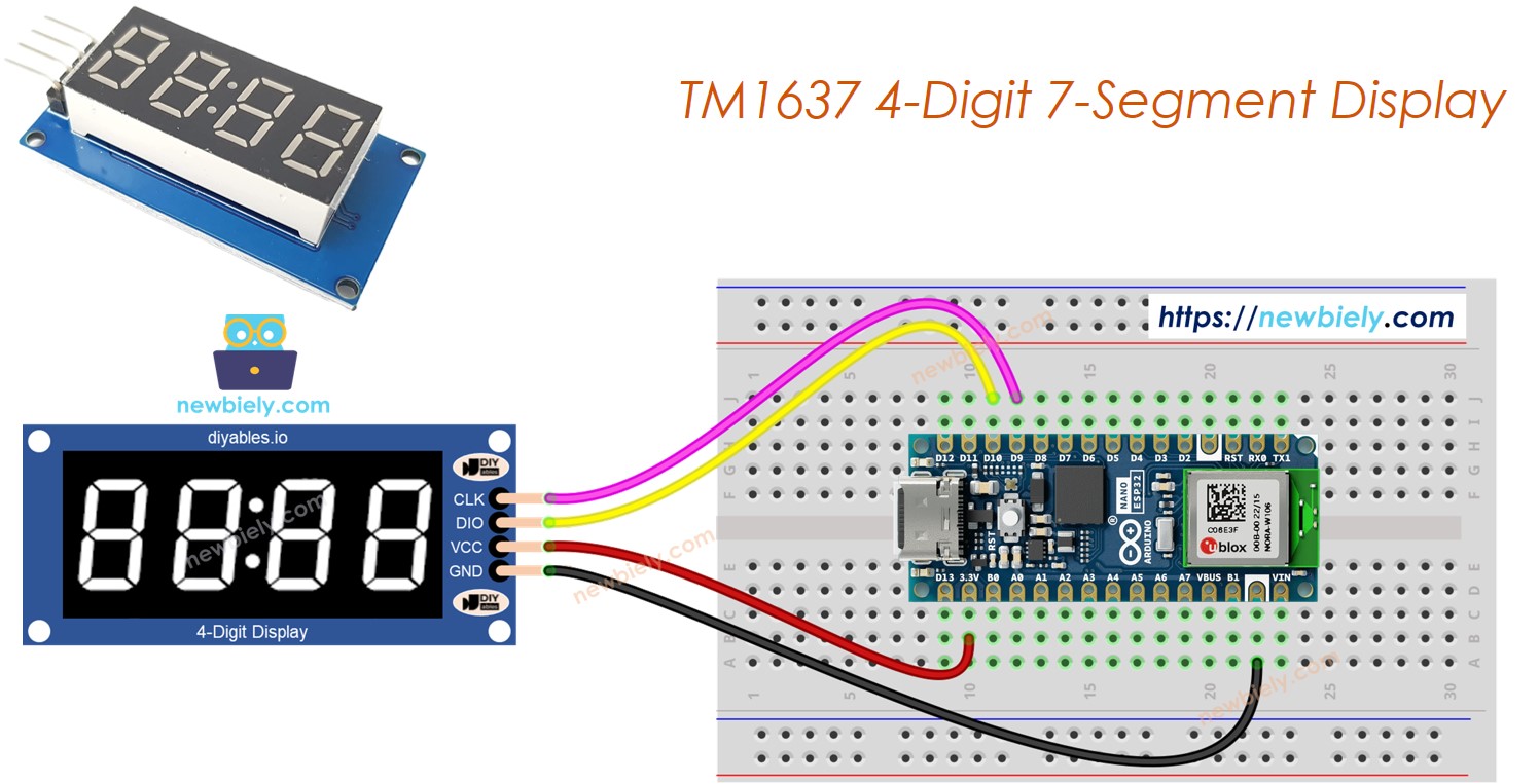 Arduino Nano ESP32 TM1637 4-stellige 7-Segmentanzeige