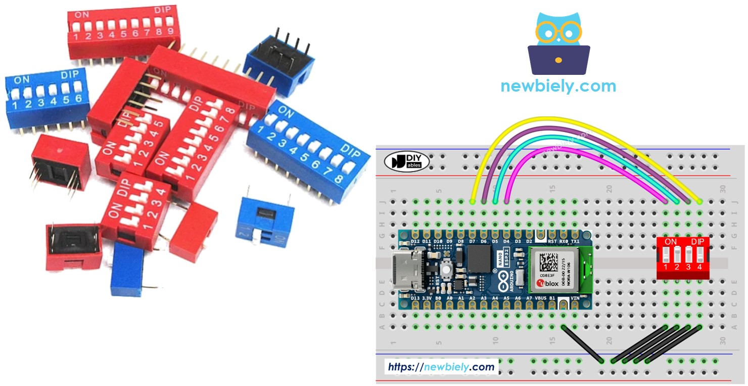 Arduino Nano ESP32 mit DIP-Schalter