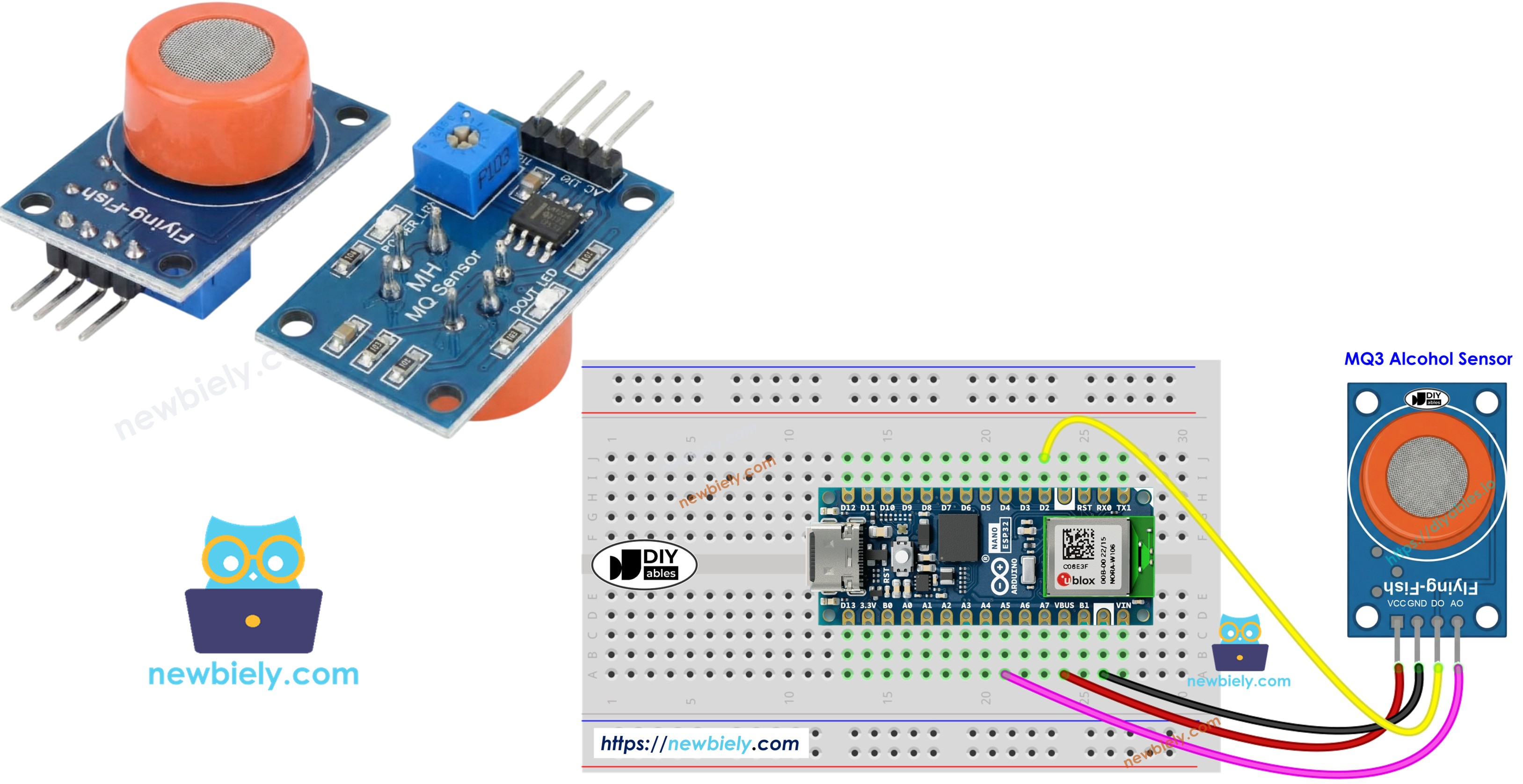 Arduino Nano ESP32 mit MQ-3-Alkoholgas-Sensor-Modul