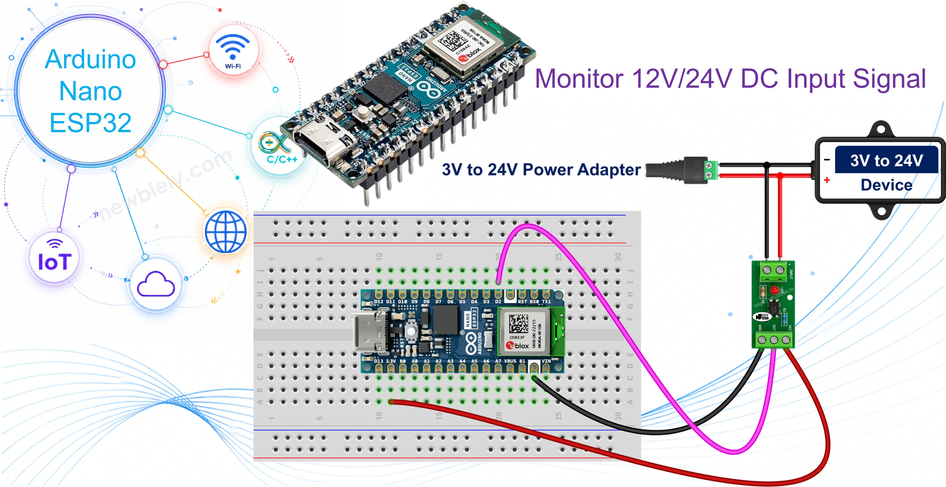 Arduino Nano ESP32 und PC817-Optokoppler für isolierten 12V- und 24V-Digitaleingang