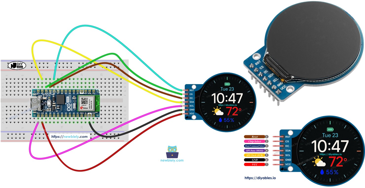 Arduino Nano ESP32 1,28 Zoll rundes kreisförmiges TFT-LCD-Display