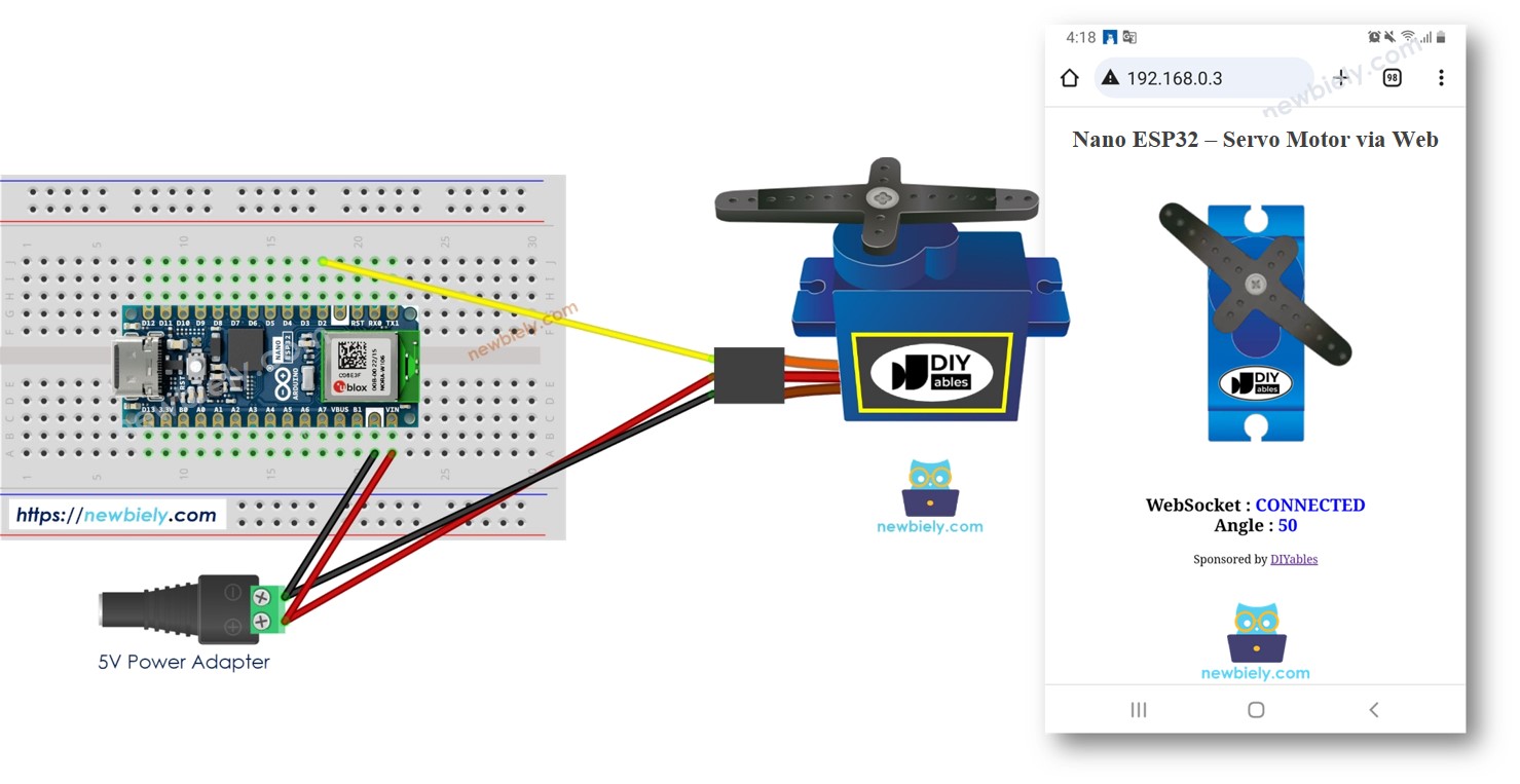 Arduino Nano ESP32 steuert Servomotor über das Web