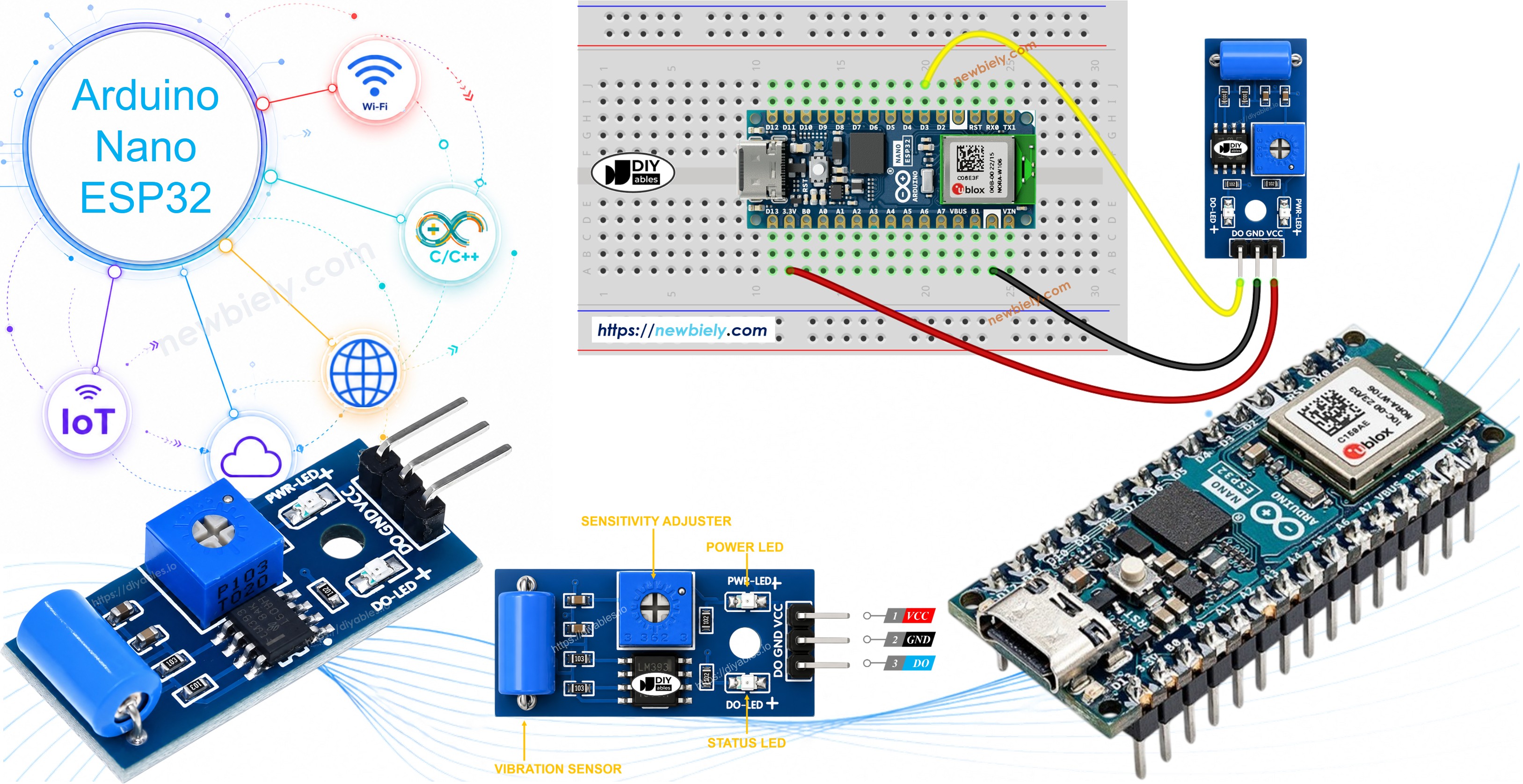 Arduino Nano ESP32 und SW-420 Vibrationssensormodul