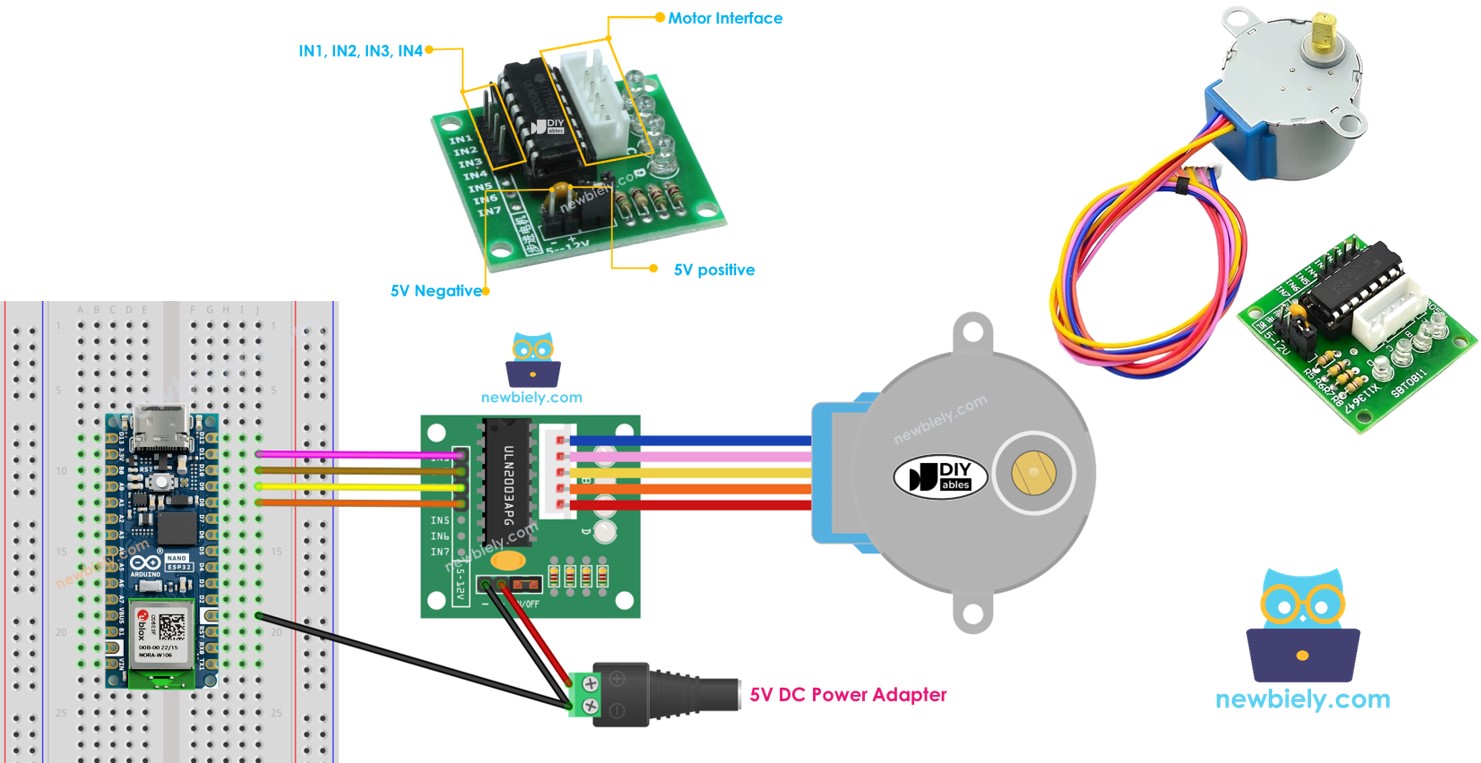 Arduino Nano ESP32 ULN2003 28BYJ-48 Schrittmotor