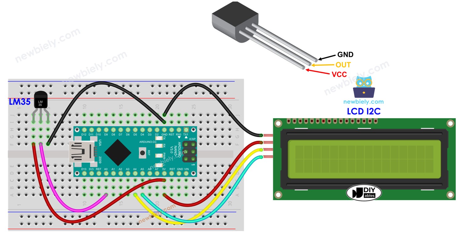 Arduino Nano LM35-Temperatursensor LCD