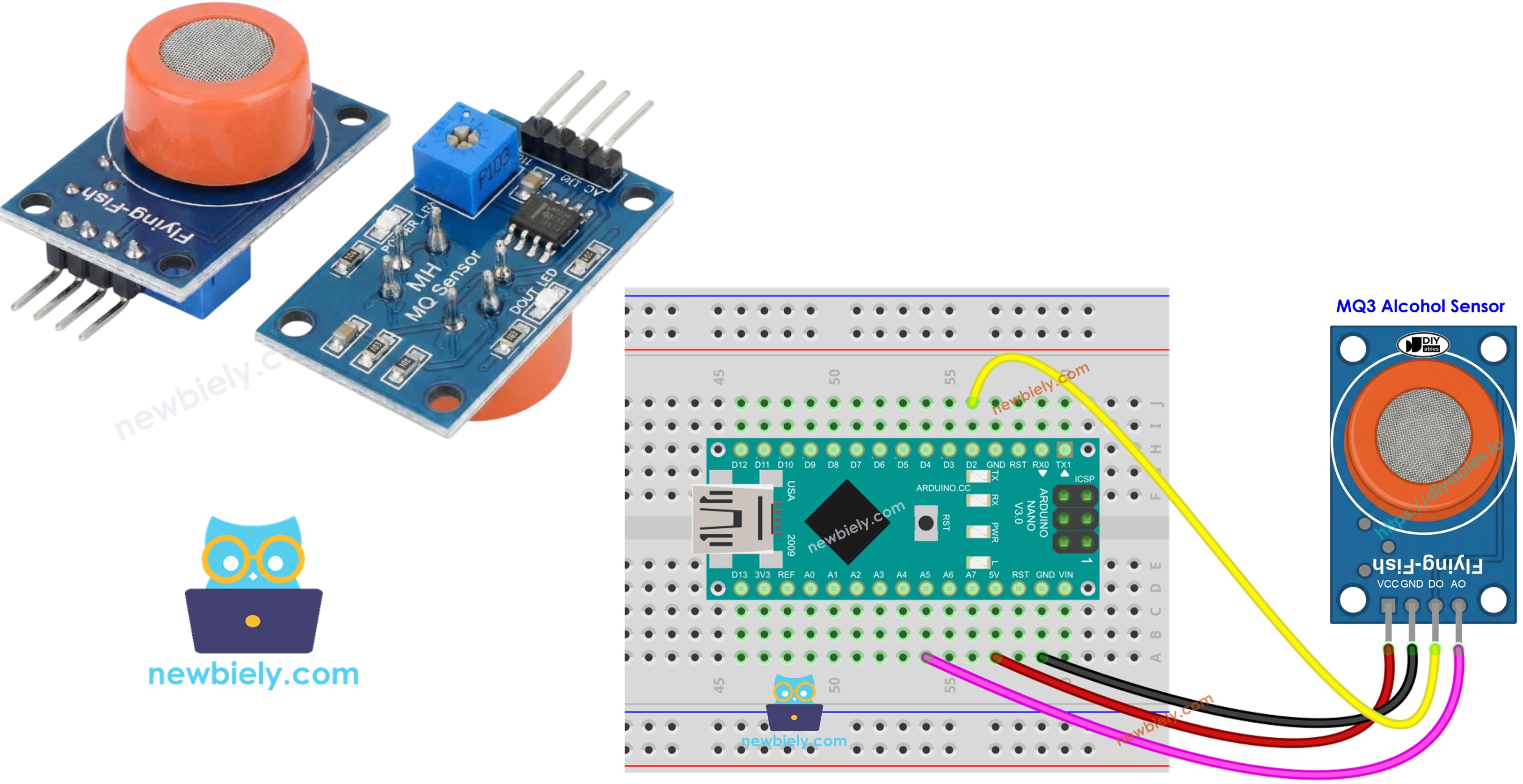 Arduino Nano mit MQ3 Alkohol-Gassensormodul