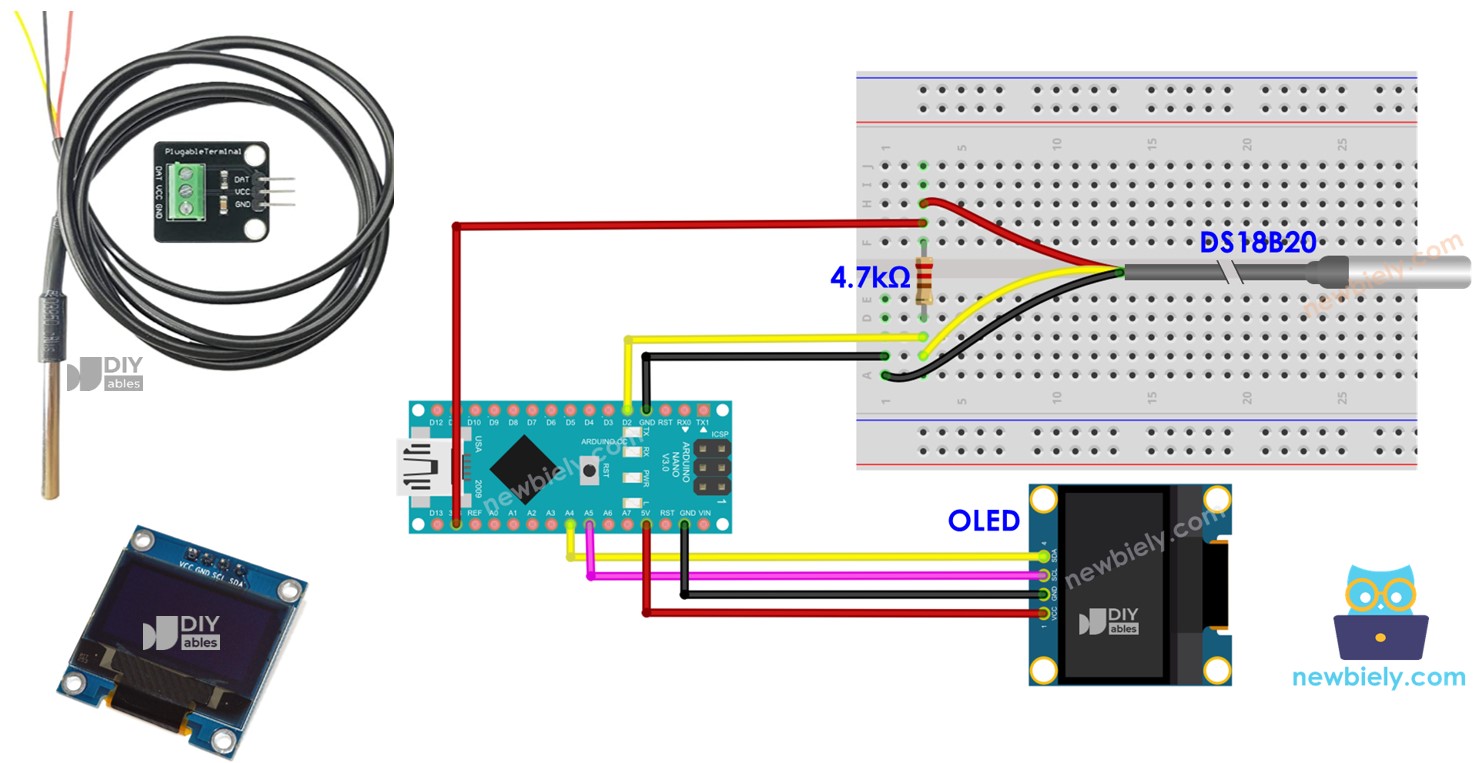 Arduino Nano DS18B20-Temperatursensor OLED