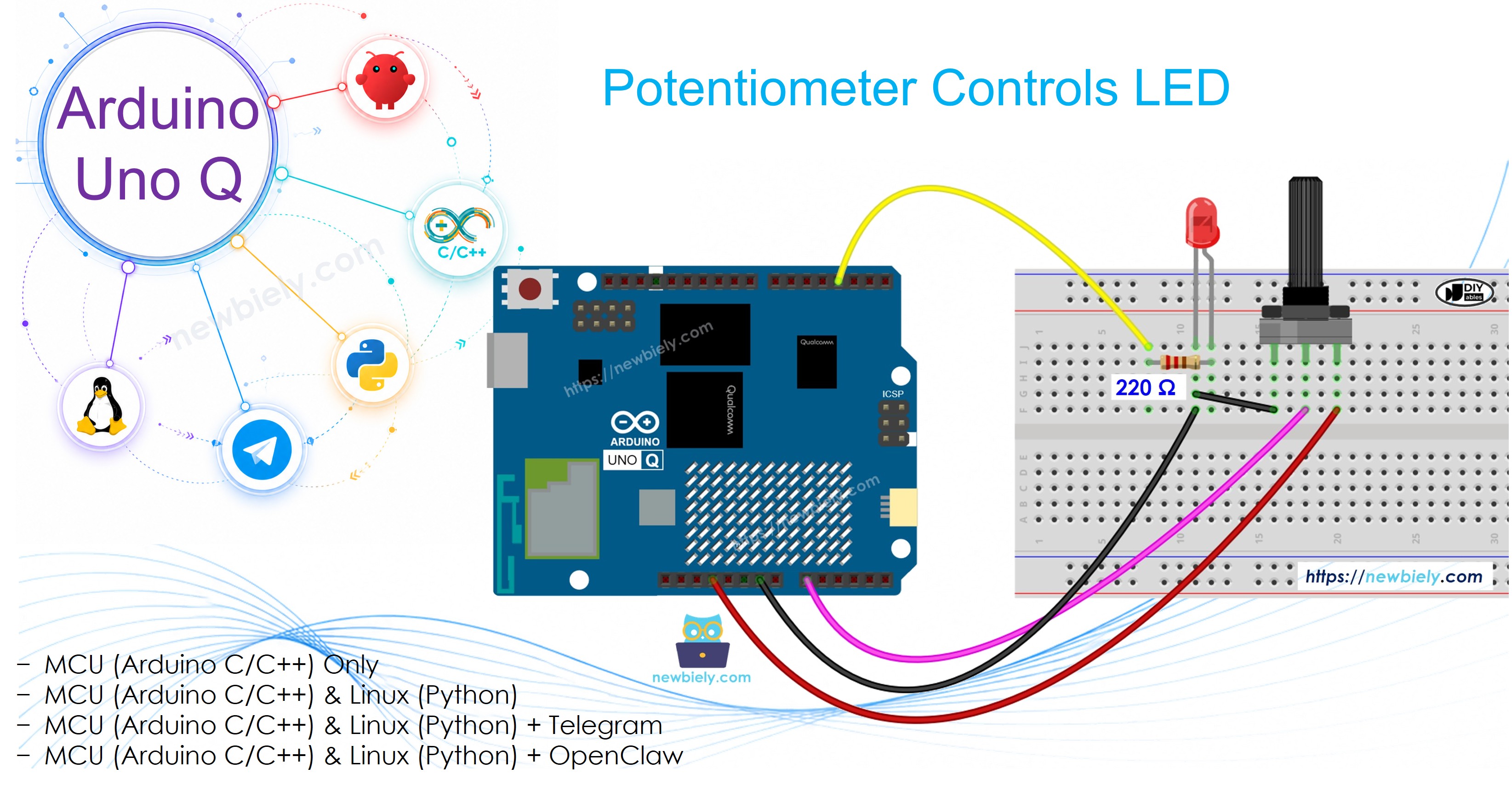 Arduino UNO Q - Potentiometer steuert LED-Helligkeit