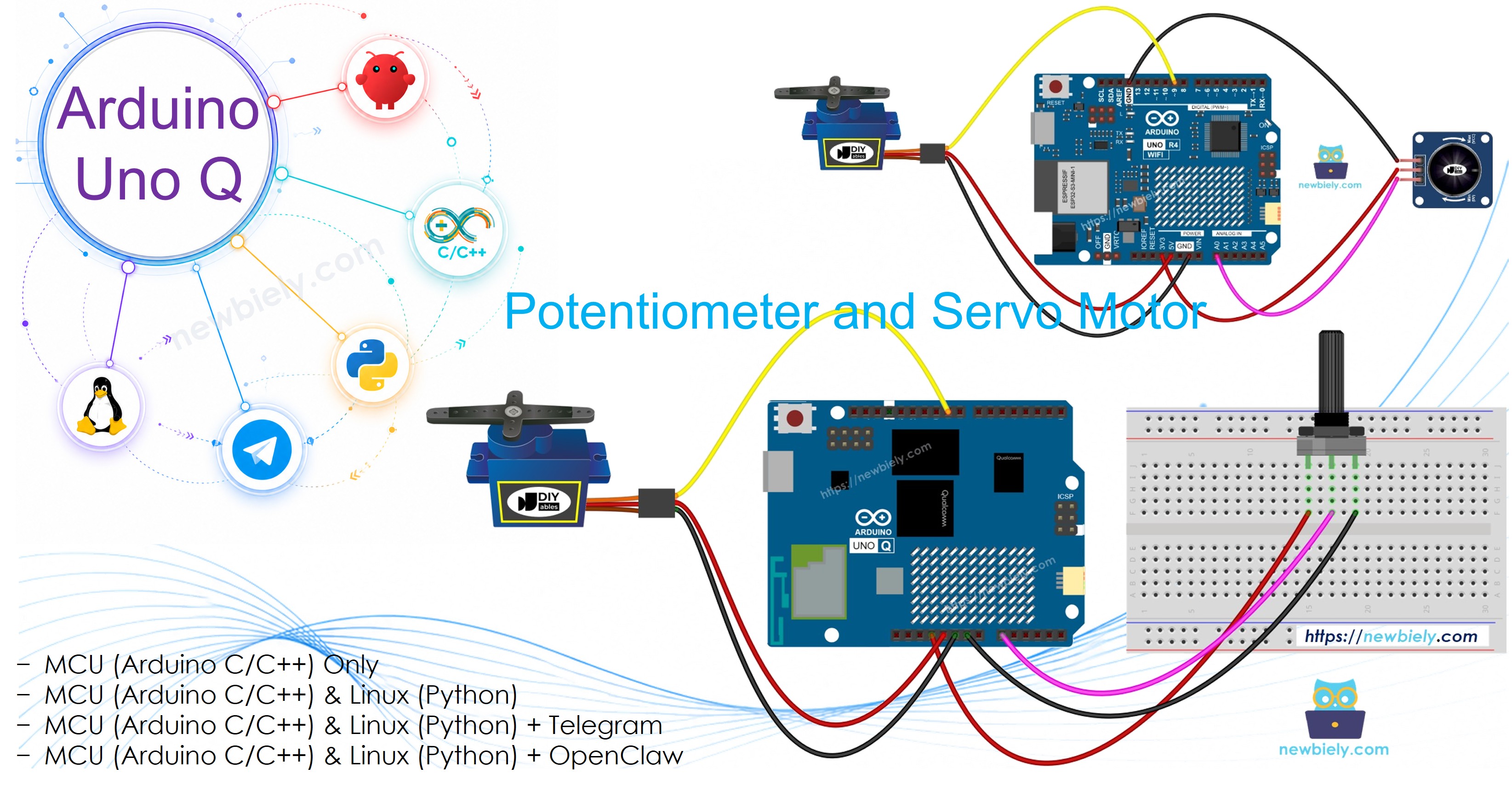 Arduino UNO Q - Potentiometer steuert Servomotor