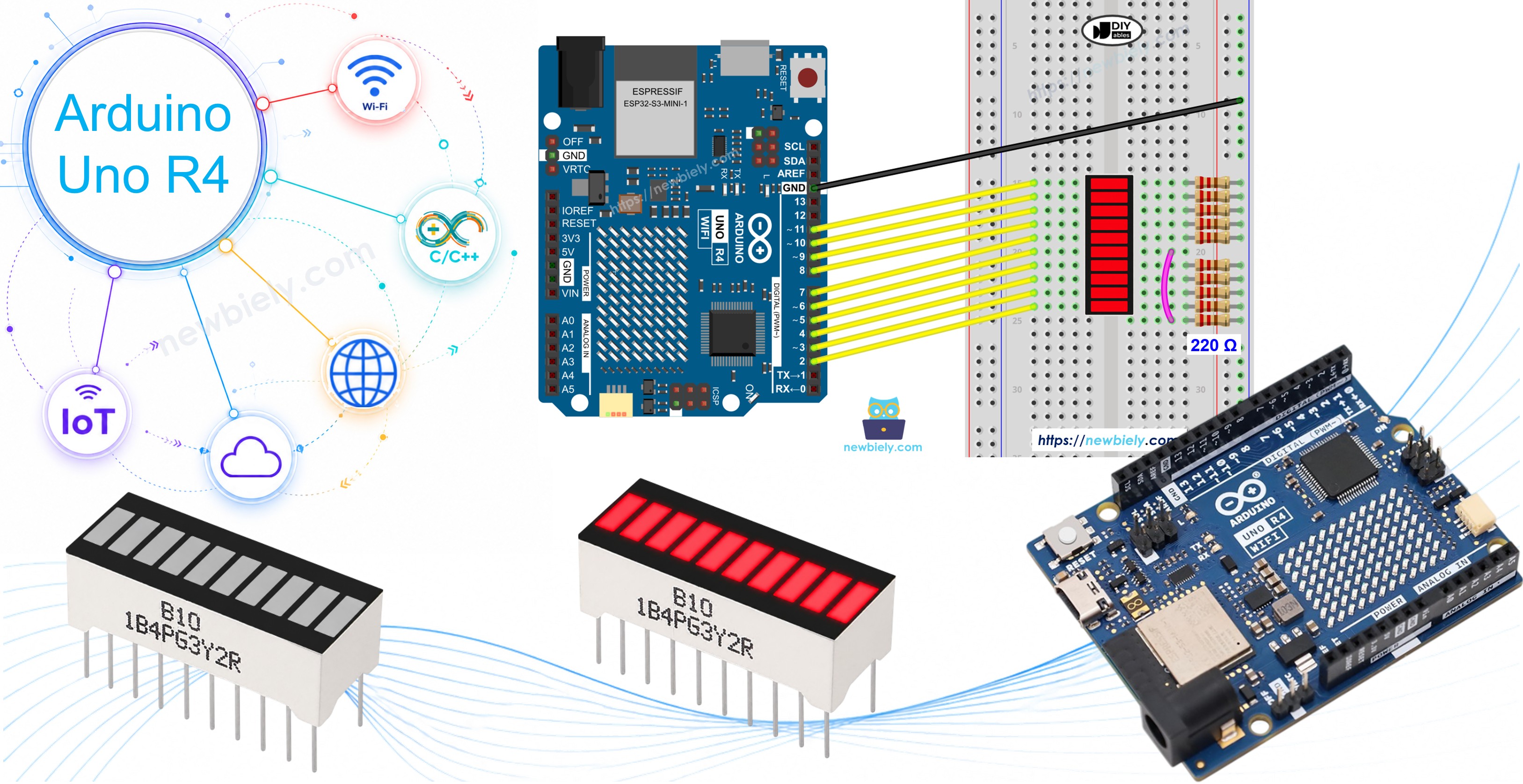 Arduino UNO R4 und 10-Segment-LED-Balkenanzeige