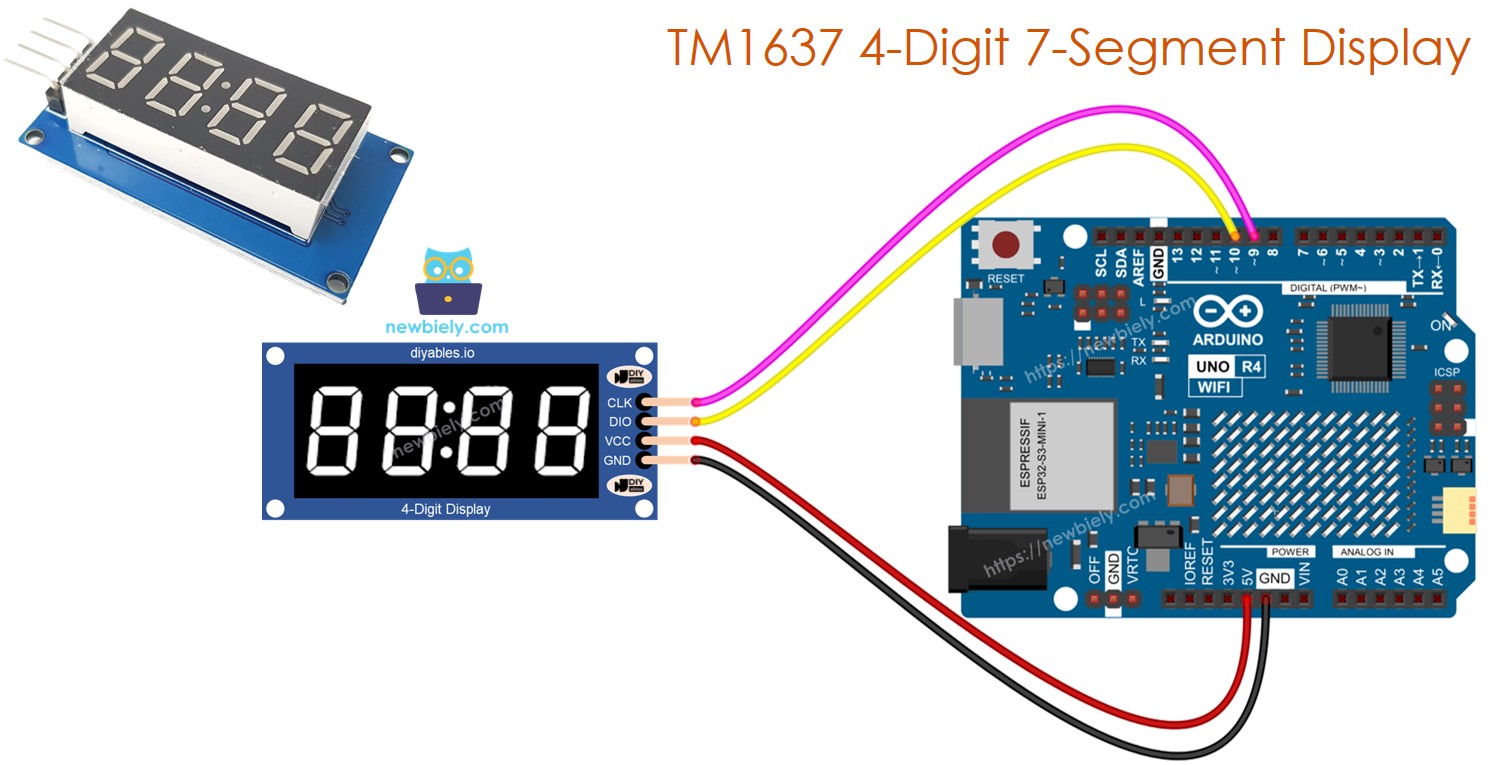 Arduino UNO R4 TM1637 4-stellige 7-Segmentanzeige