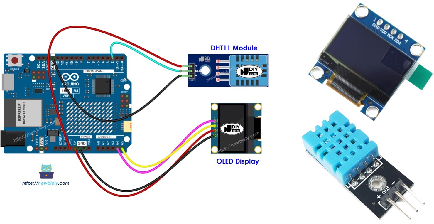 Arduino UNO R4 DHT11 Temperatur- und Feuchtigkeitssensor-Modul OLED-Display