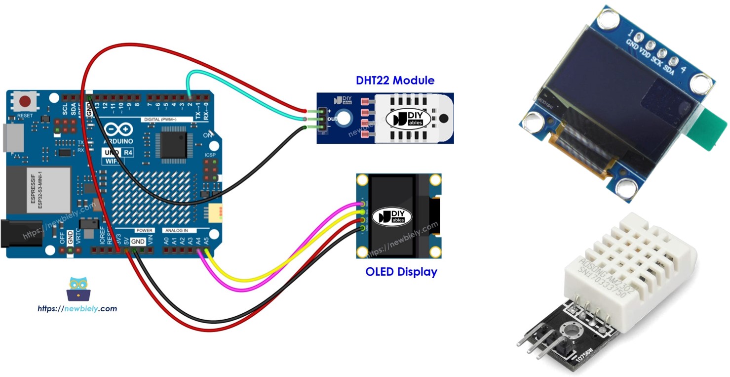 Arduino UNO R4 DHT22 Temperatur- und Feuchtigkeitssensor-Modul mit OLED-Display