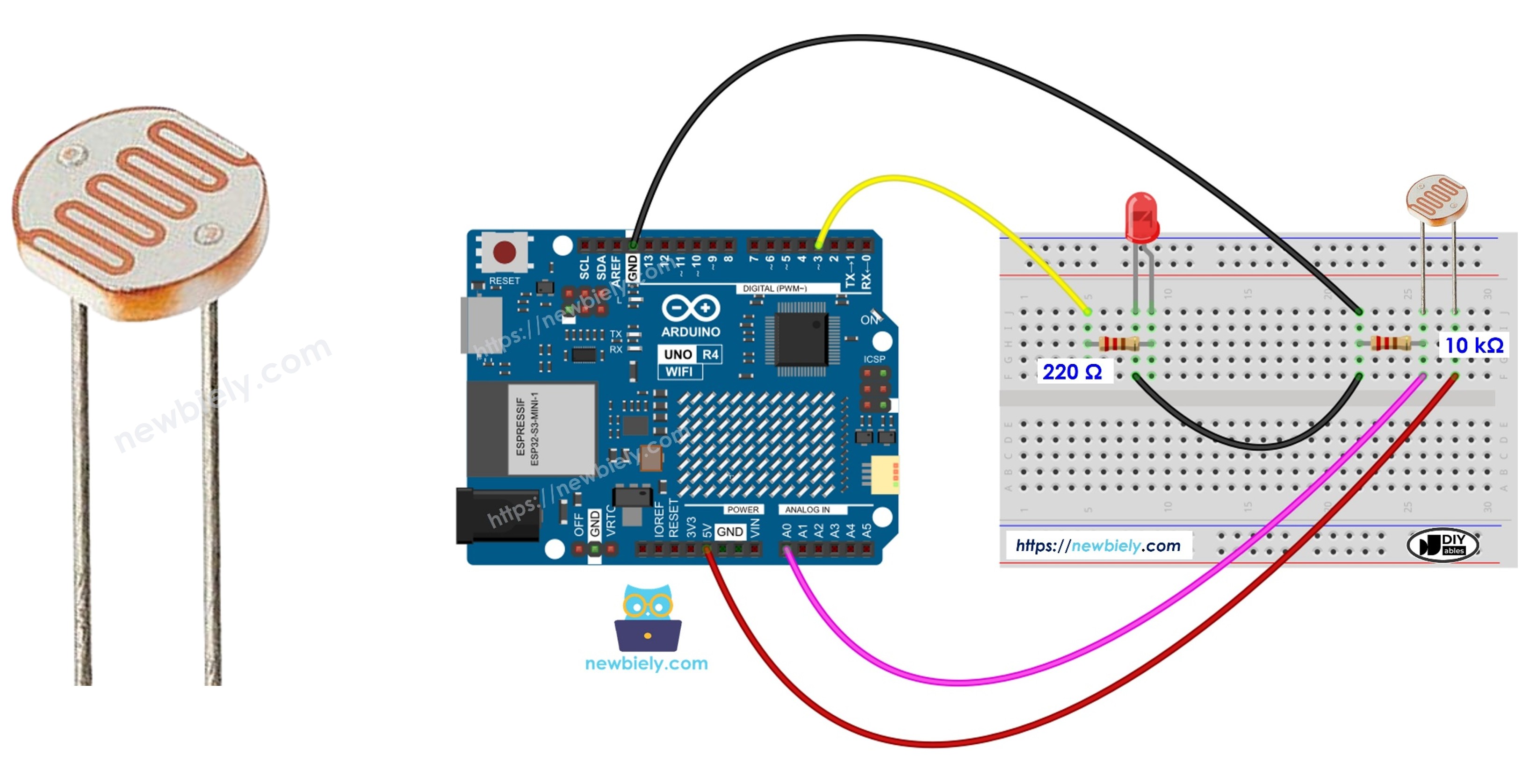 Arduino UNO R4 Lichtsensor steuert LED