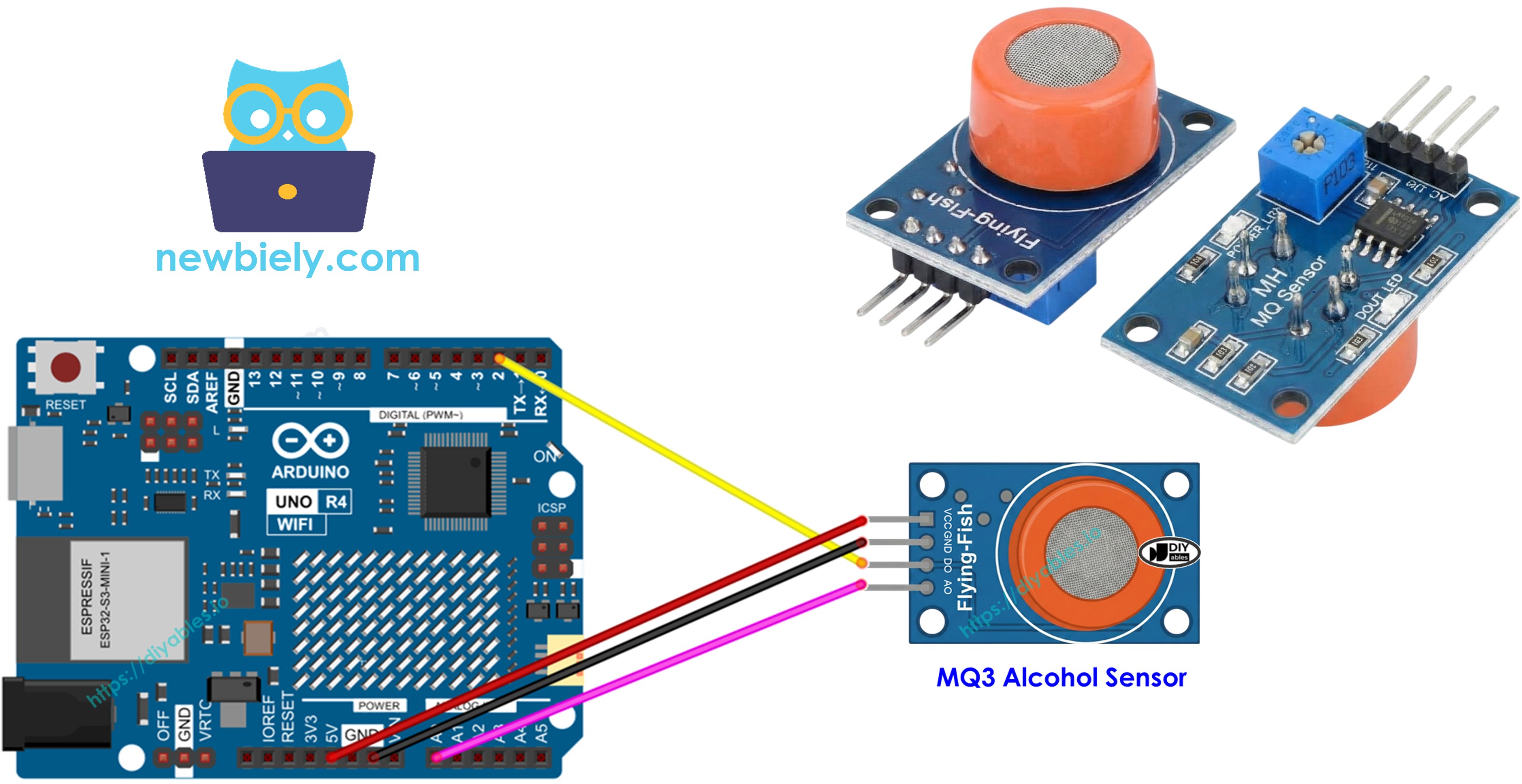 Arduino UNO R4 with MQ3 alcohol gas sensor module