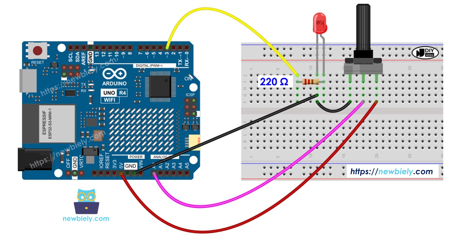 Arduino UNO R4 Potentiometer zum Dimmen der LED