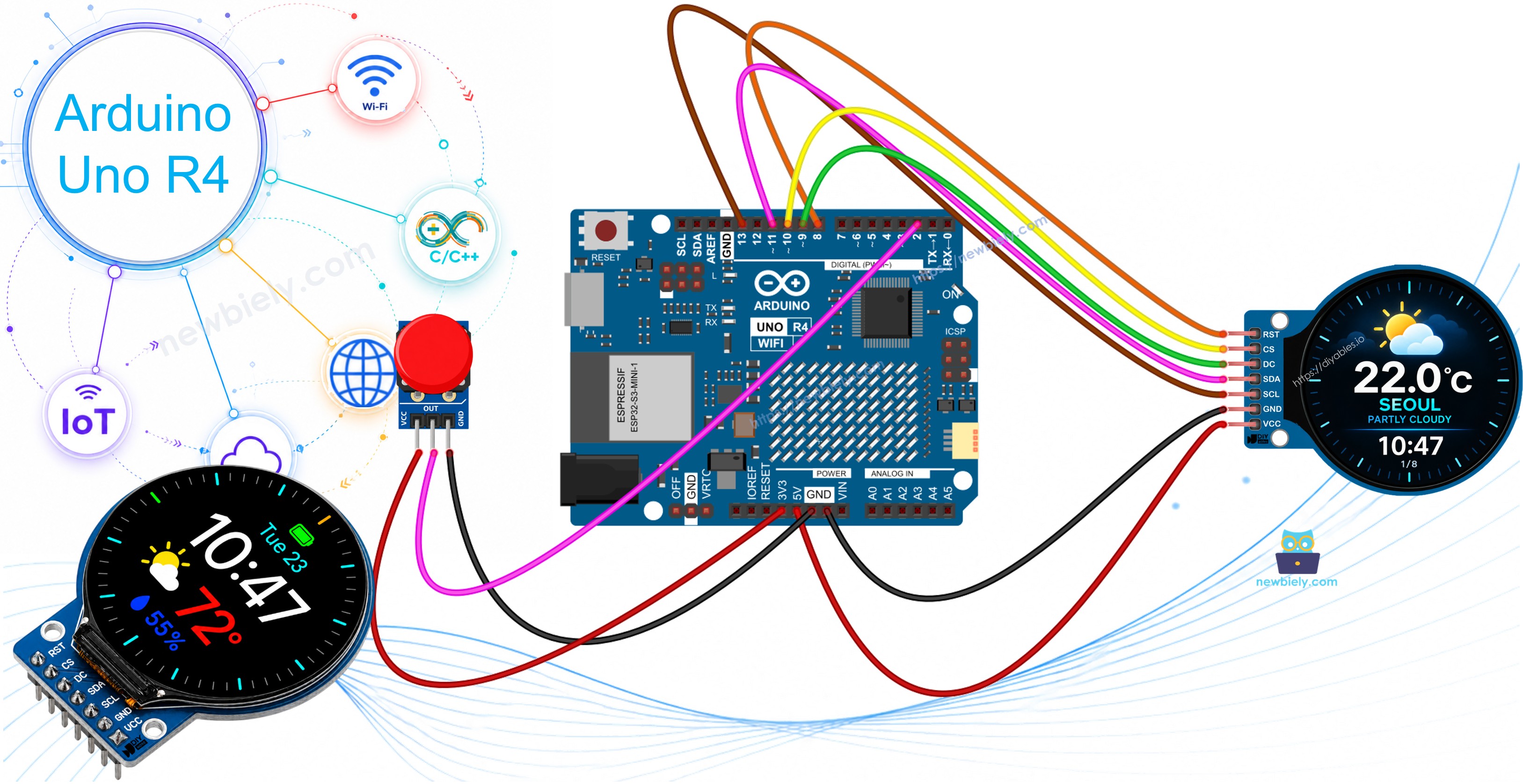 Arduino UNO R4 intelligente Wetterstation mit rundem TFT-LCD-Display