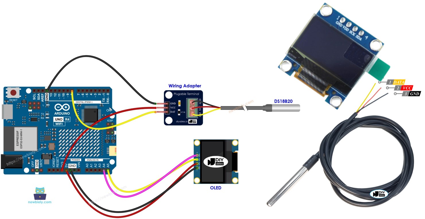 Arduino UNO R4 DS18B20 Temperatursensor OLED