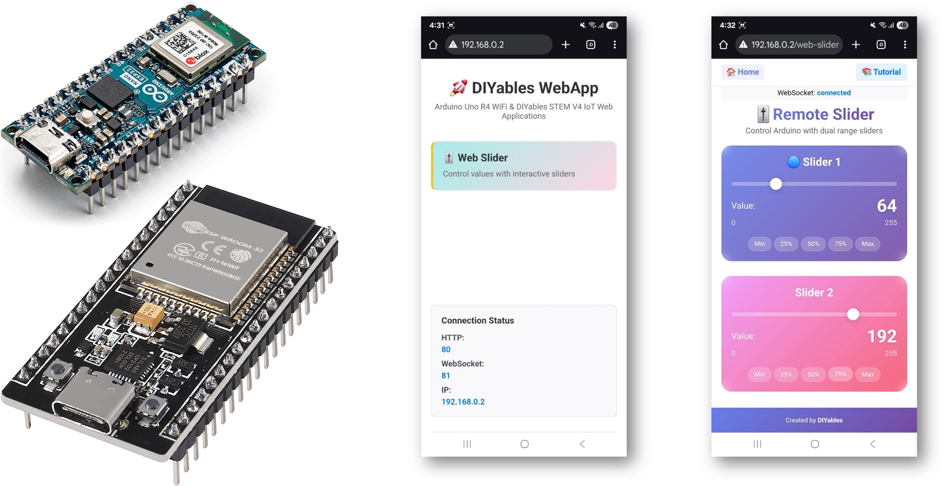 Arduino WebSlider-Beispiel – Tutorial zur Steueroberfläche mit zwei Schiebereglern