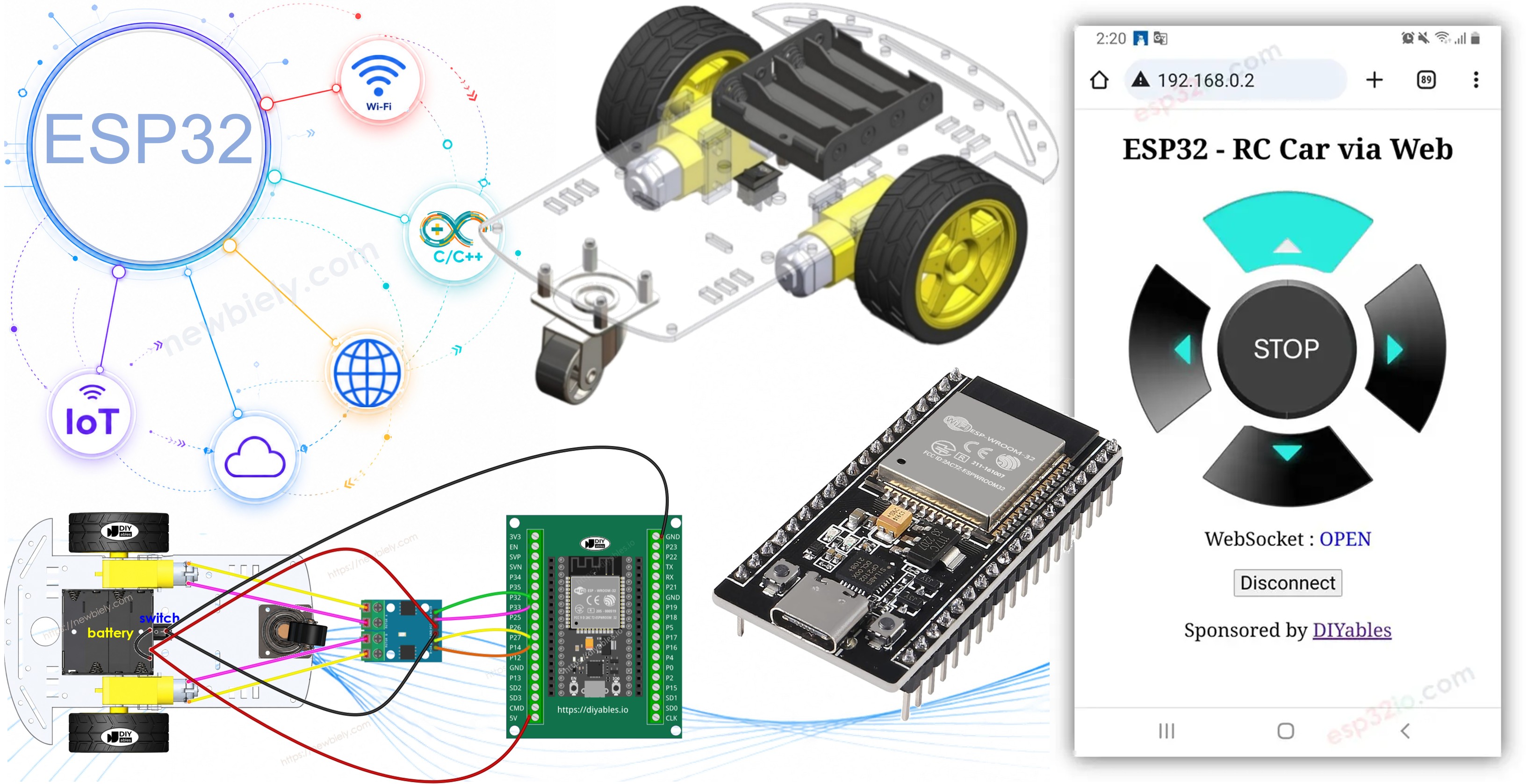 Der ESP32 steuert ein Roboterauto über das Web.