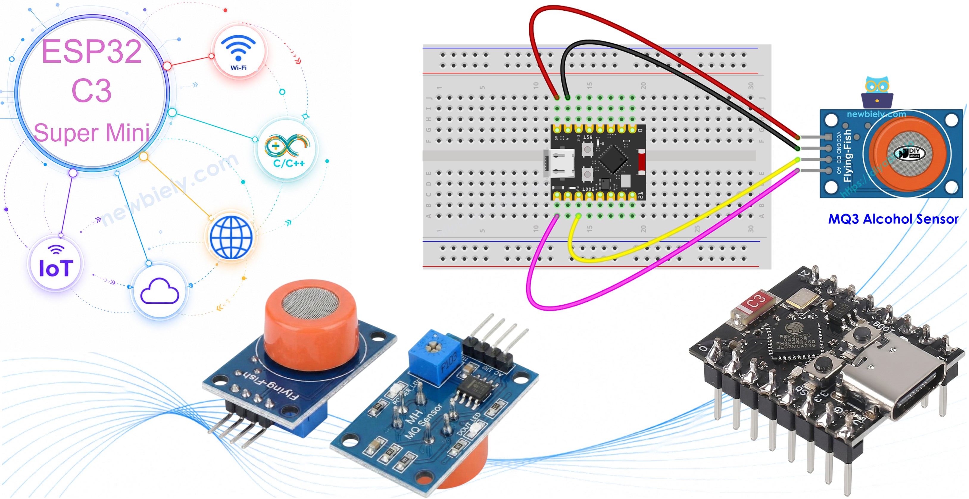 ESP32 C3 Super Mini mit MQ3-Alkoholgassensormodul
