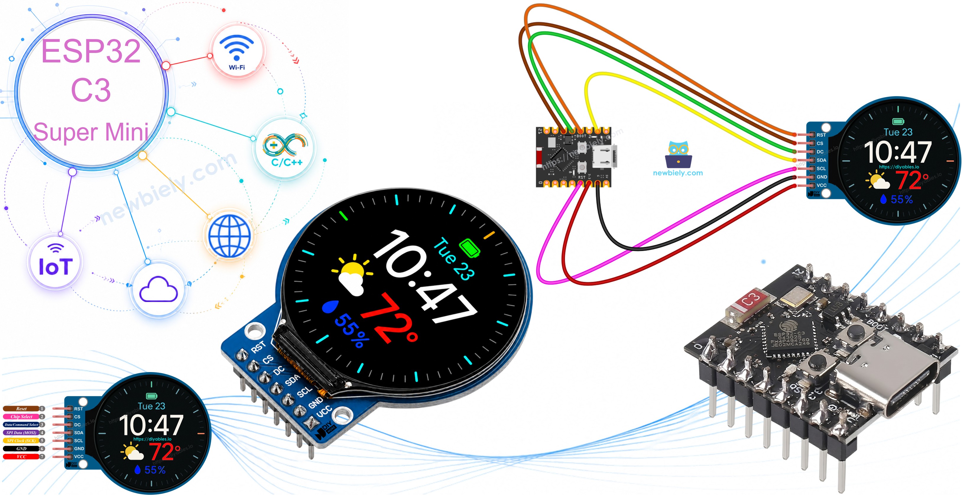 ESP32 C3 Super Mini 1,28 Zoll rundes TFT-LCD-Display