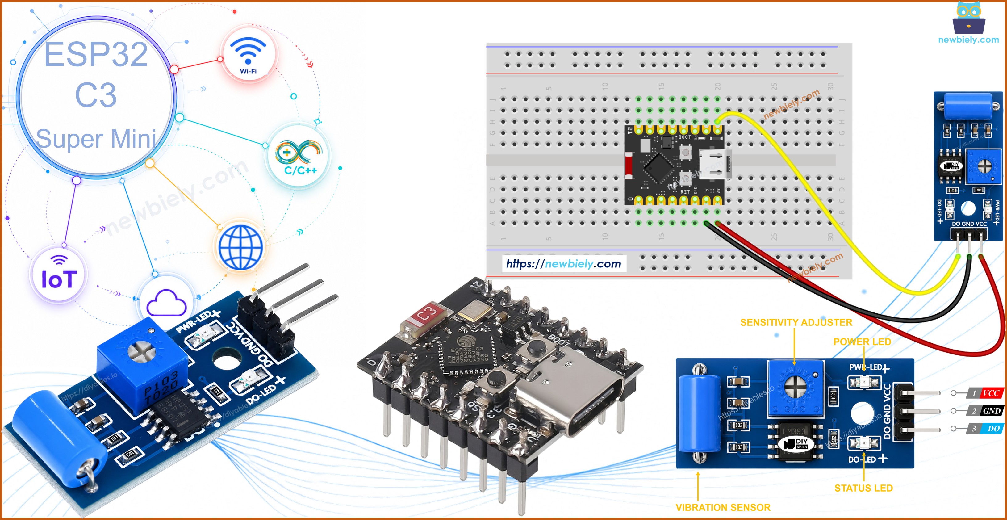 ESP32 C3 Super Mini SW-420 Vibrationssensor