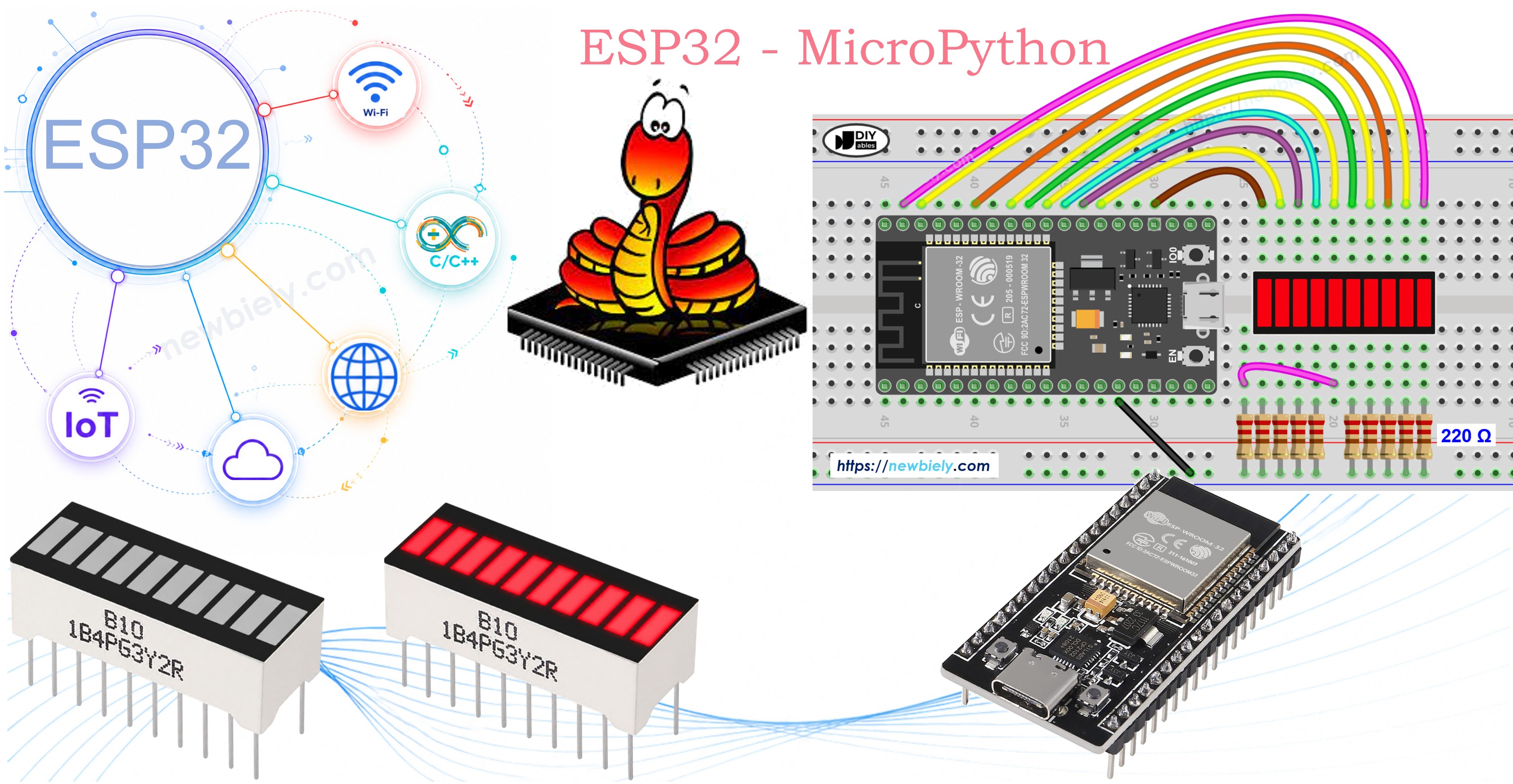 ESP32 MicroPython und 10-Segment-LED-Balkenanzeige