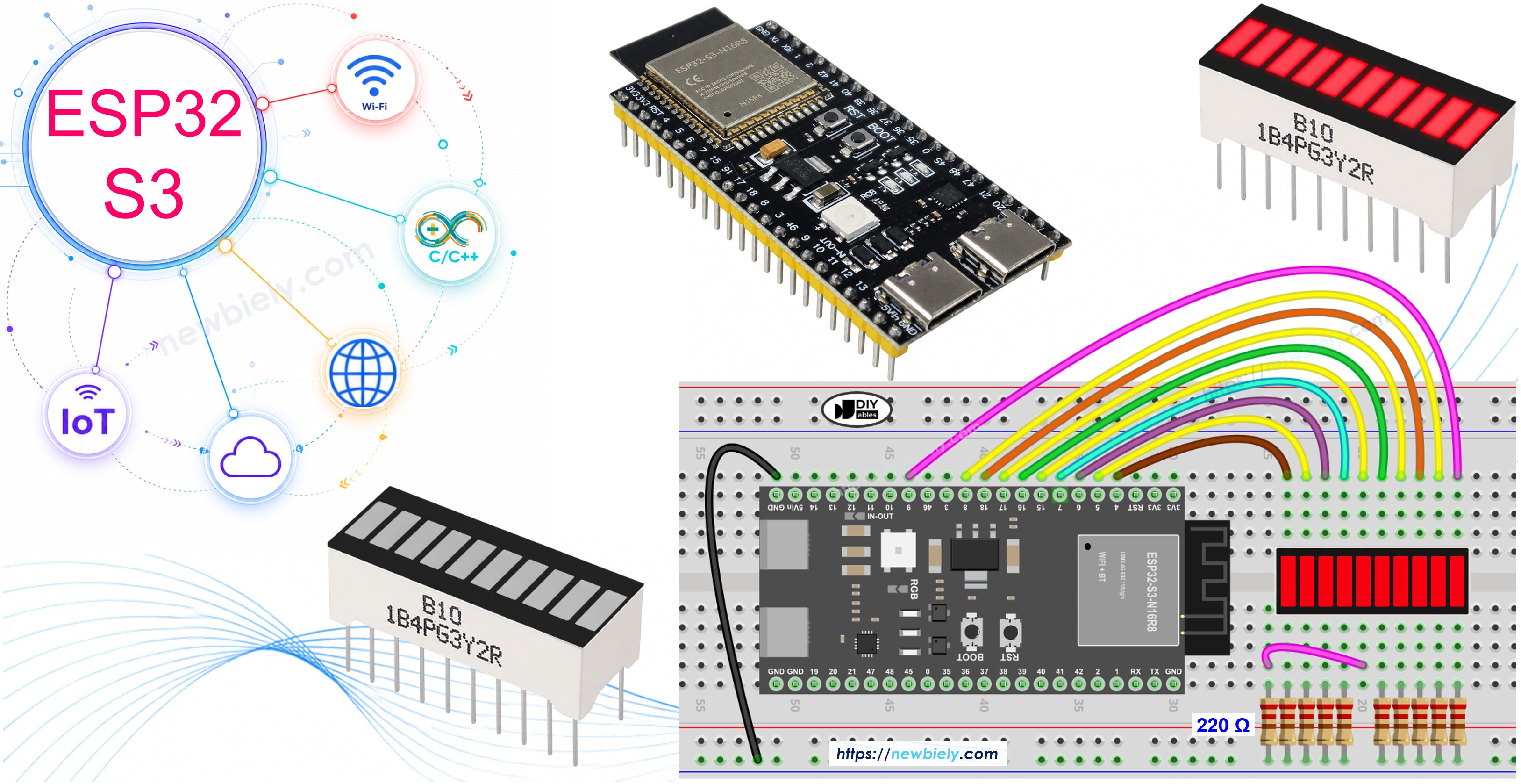 ESP32 S3 und 10-Segment-LED-Balkenanzeige
