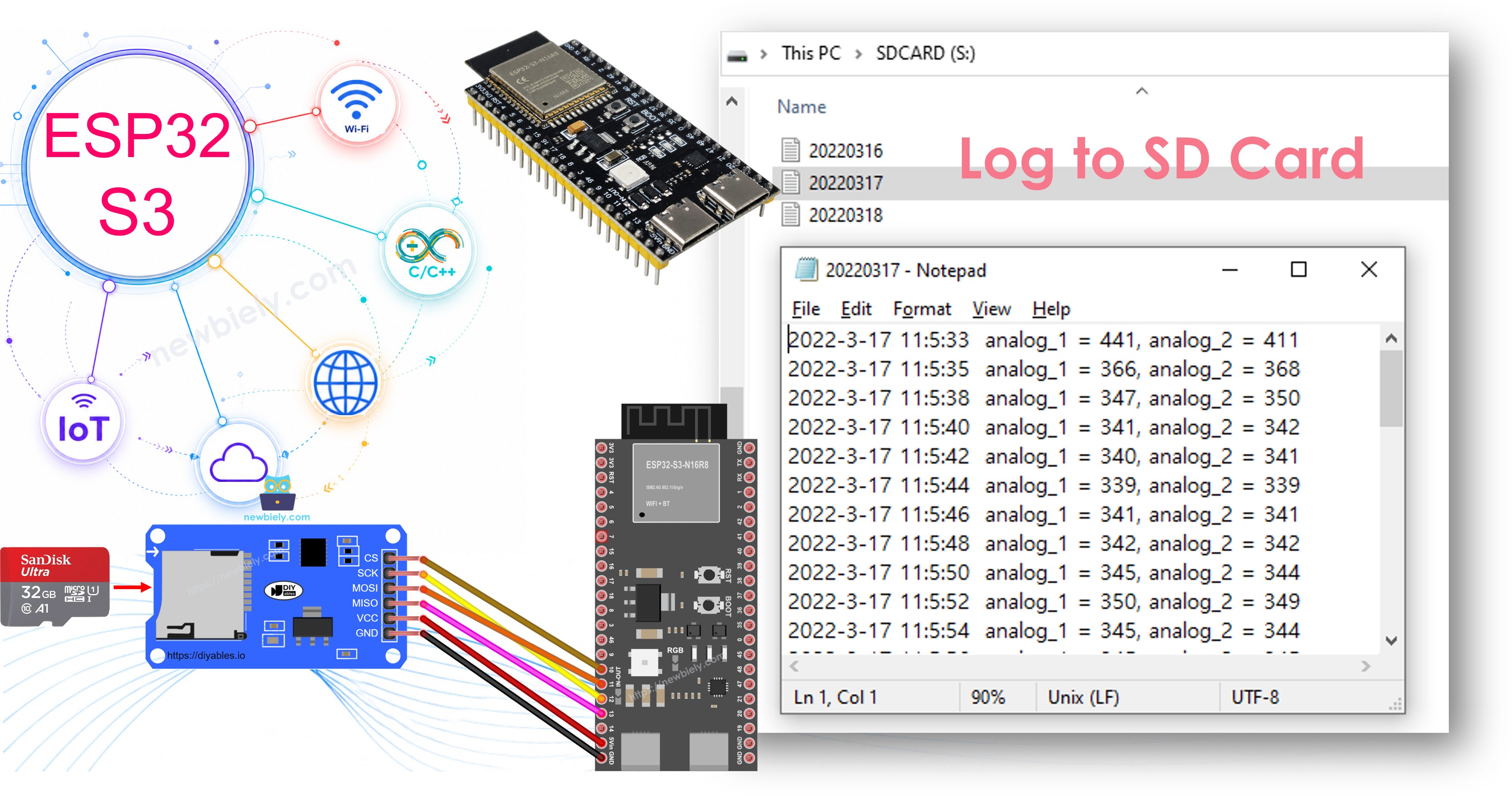 ESP32 S3 Daten mit Zeitstempel auf Micro-SD-Karte protokollieren