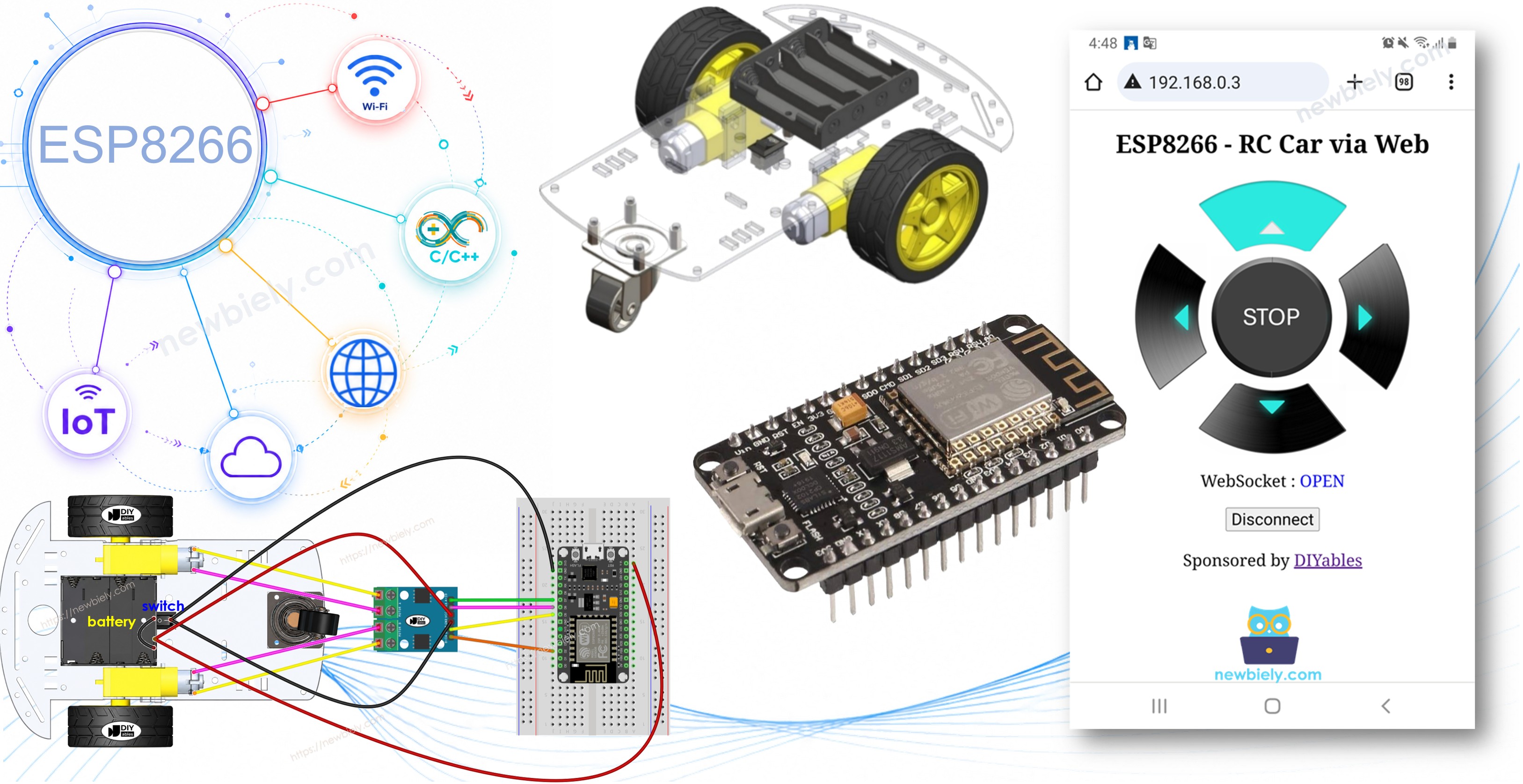 ESP8266 NodeMCU steuert Roboterauto über das Web