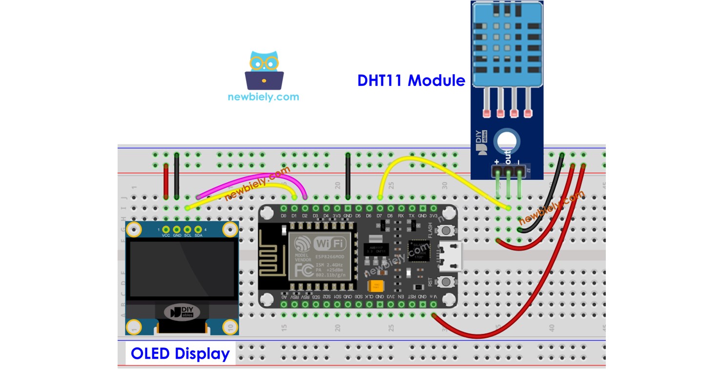 ESP8266 NodeMCU DHT11/DHT22 Temperatur- und Luftfeuchtigkeitssensor mit OLED-Display