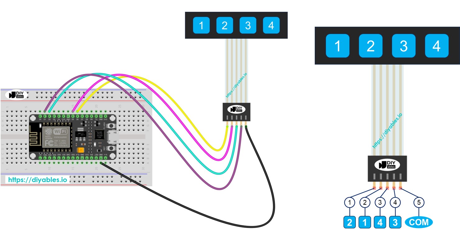ESP8266 NodeMCU Tastenfeld 1×4