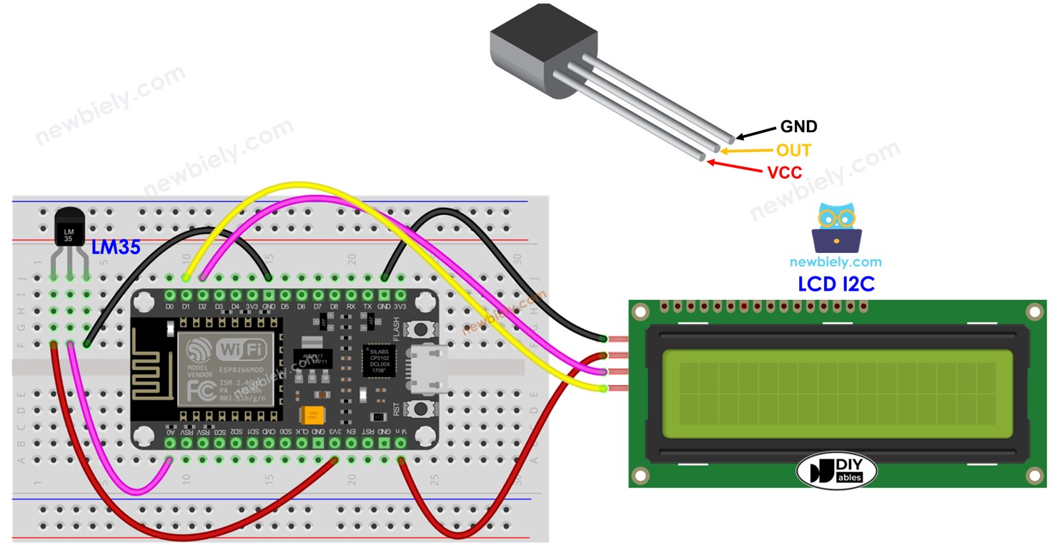 ESP8266 NodeMCU LM35 Temperatursensor LCD