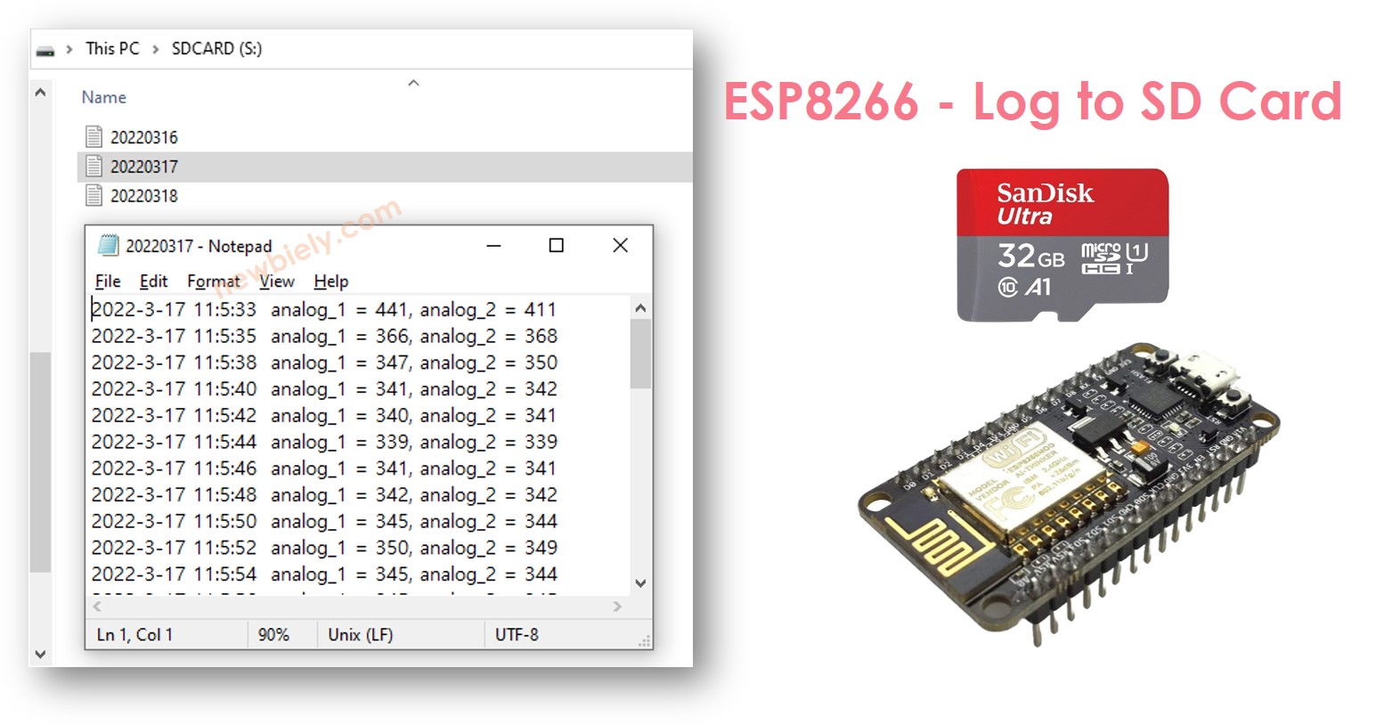 ESP8266 NodeMCU-Logdatei auf Mikro-SD-Karte