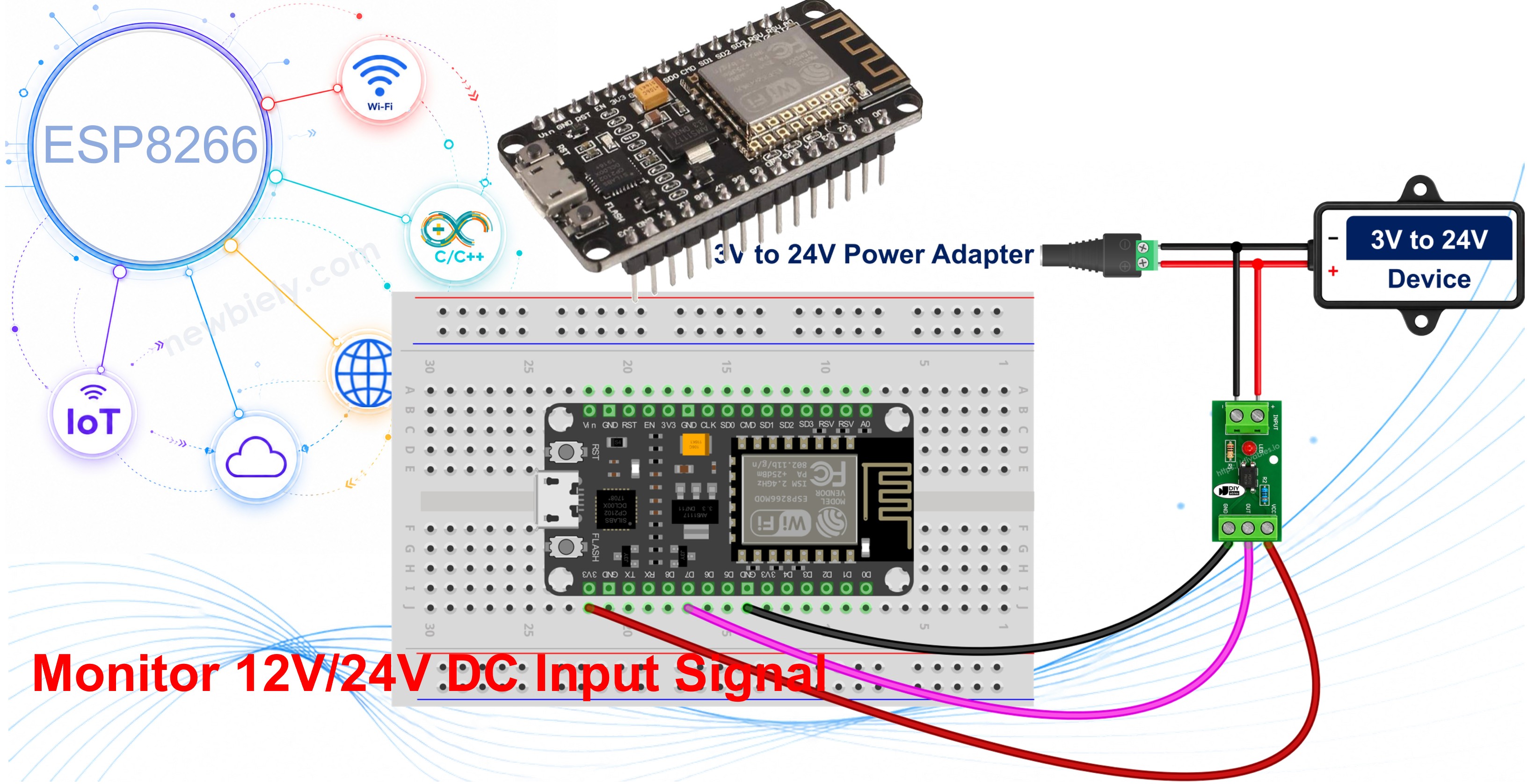 ESP8266 NodeMCU PC817 Optokoppler isolierter 12V- und 24V-Eingang