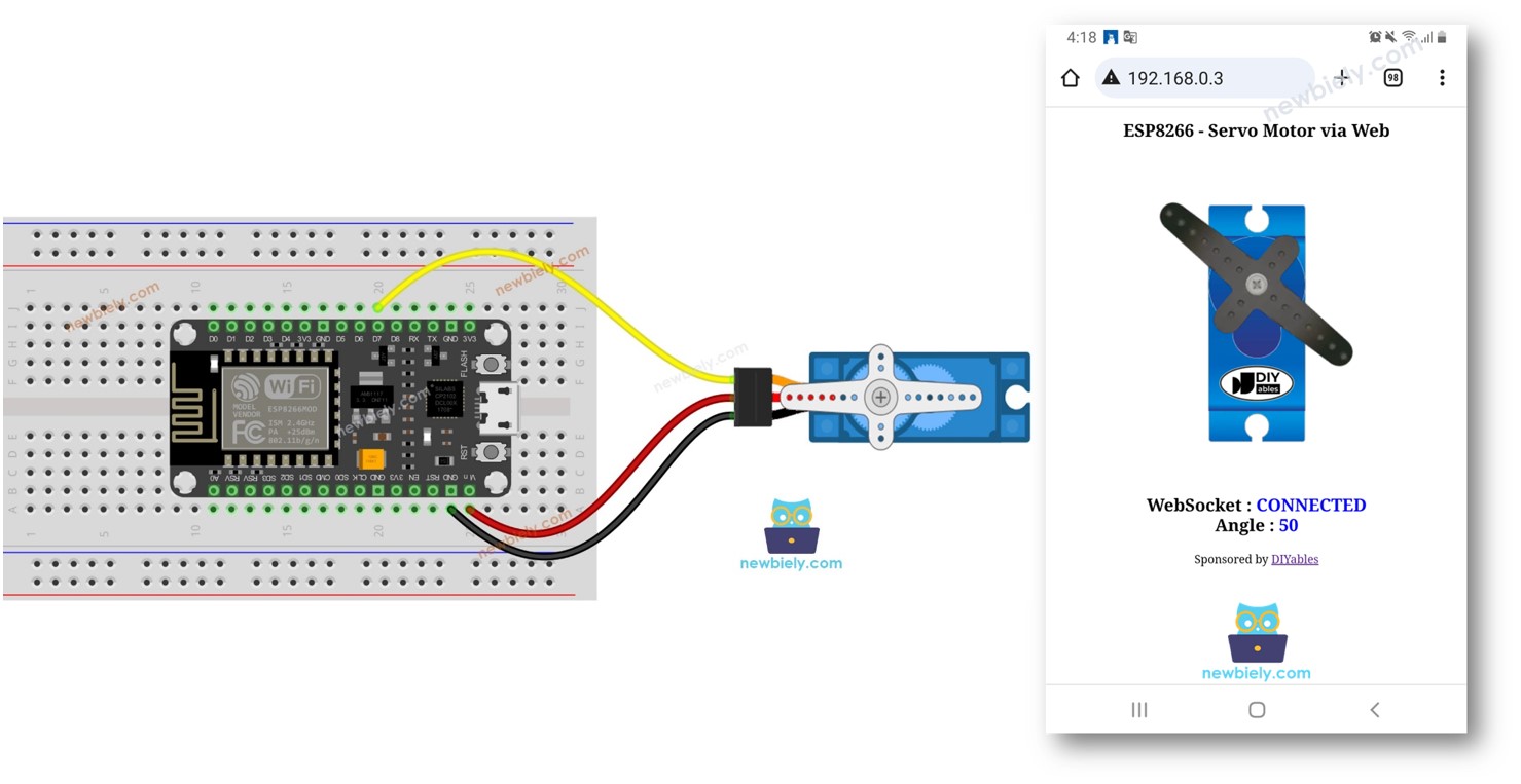 ESP8266 NodeMCU steuert einen Servomotor über das Web.
