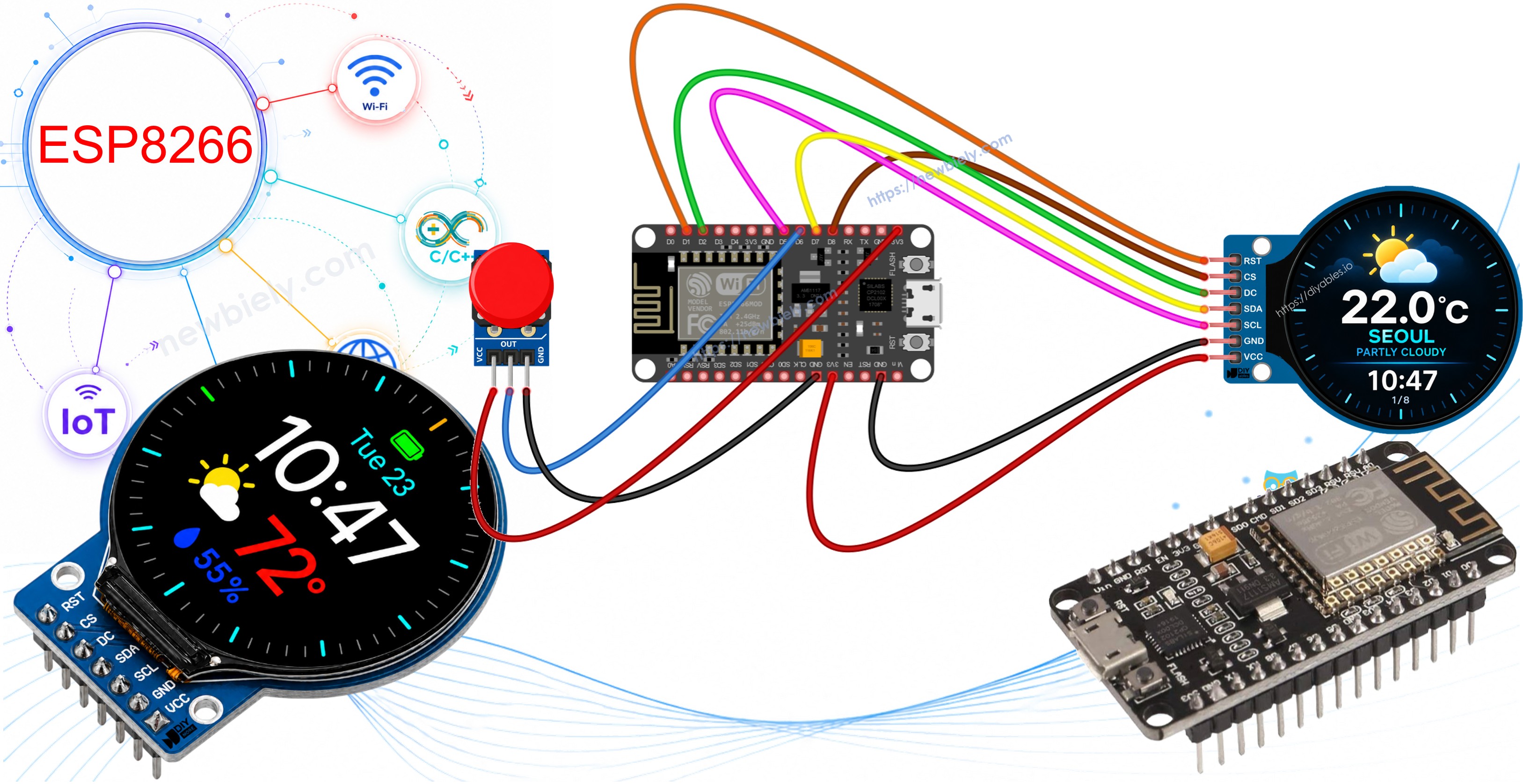 ESP8266 NodeMCU intelligente Wetterstation mit rundem TFT-LCD-Display