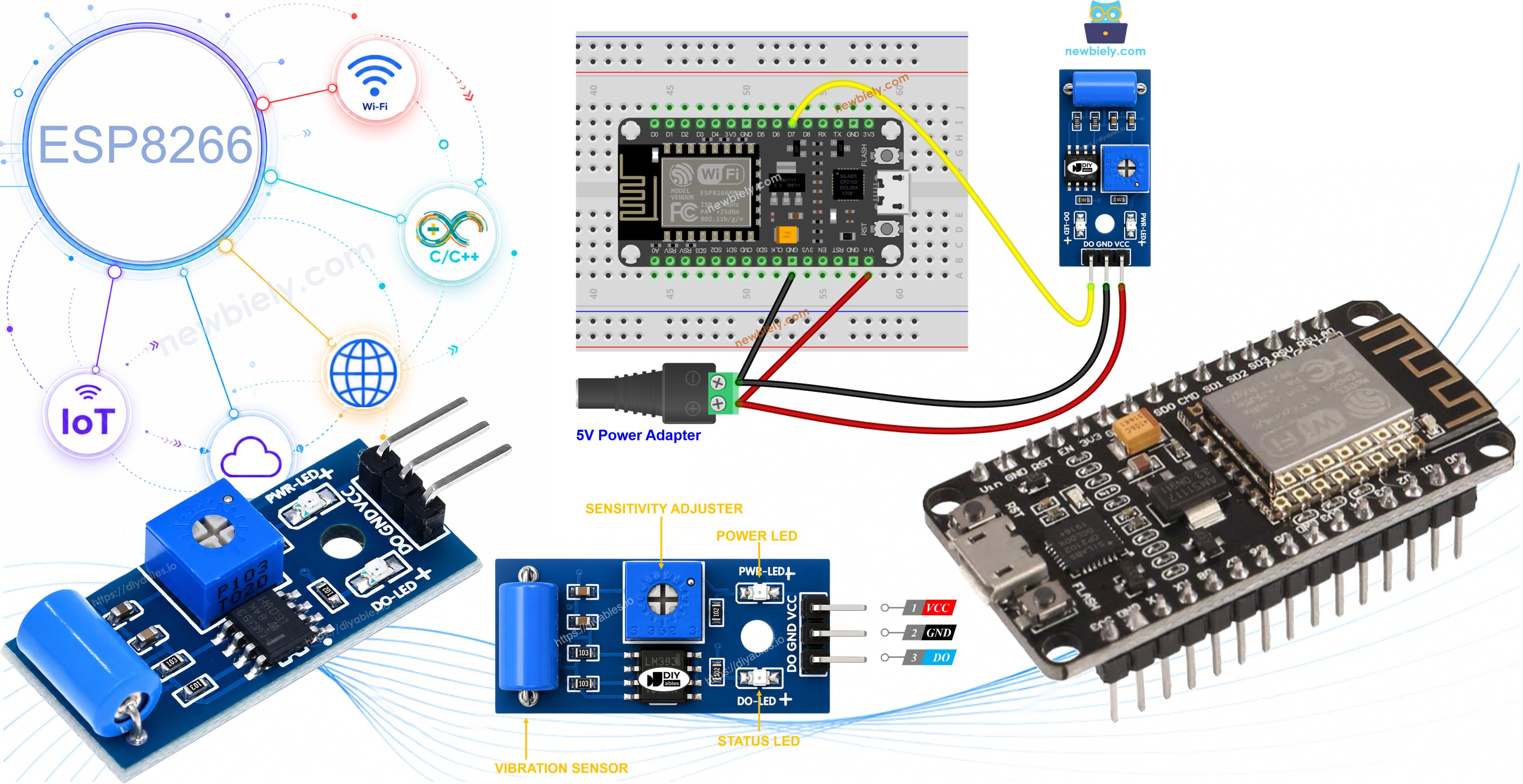 ESP8266 NodeMCU NodeMCU SW-420 Vibrationssensor