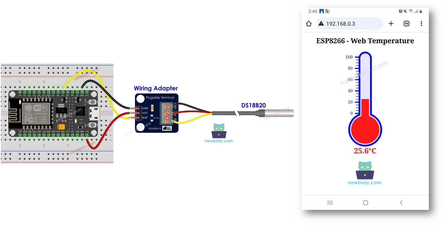 ESP8266 NodeMCU DS18B20 Temperatursensor-Webserver