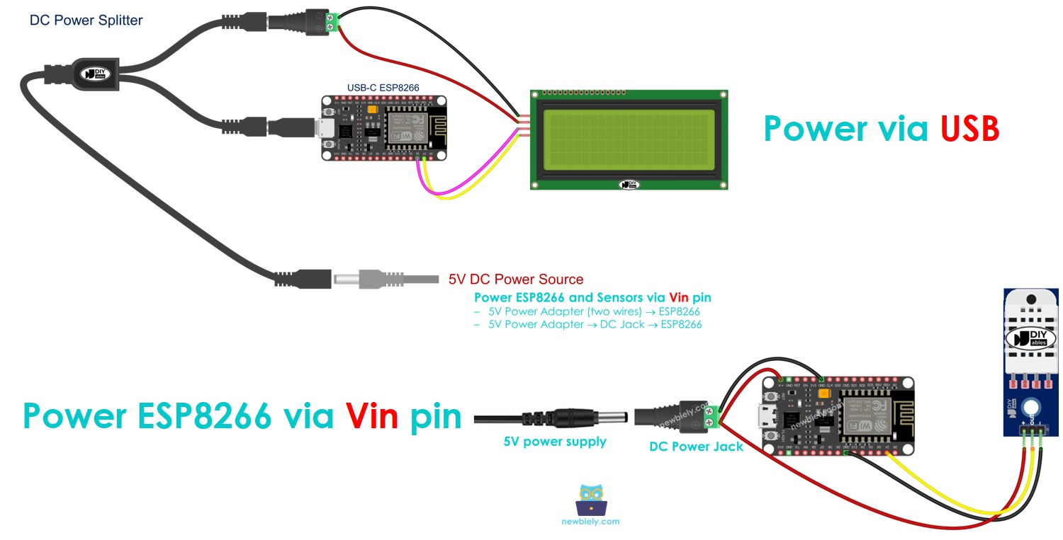 Wie versorgt man ESP8266 NodeMCU und Sensoren mit Strom?