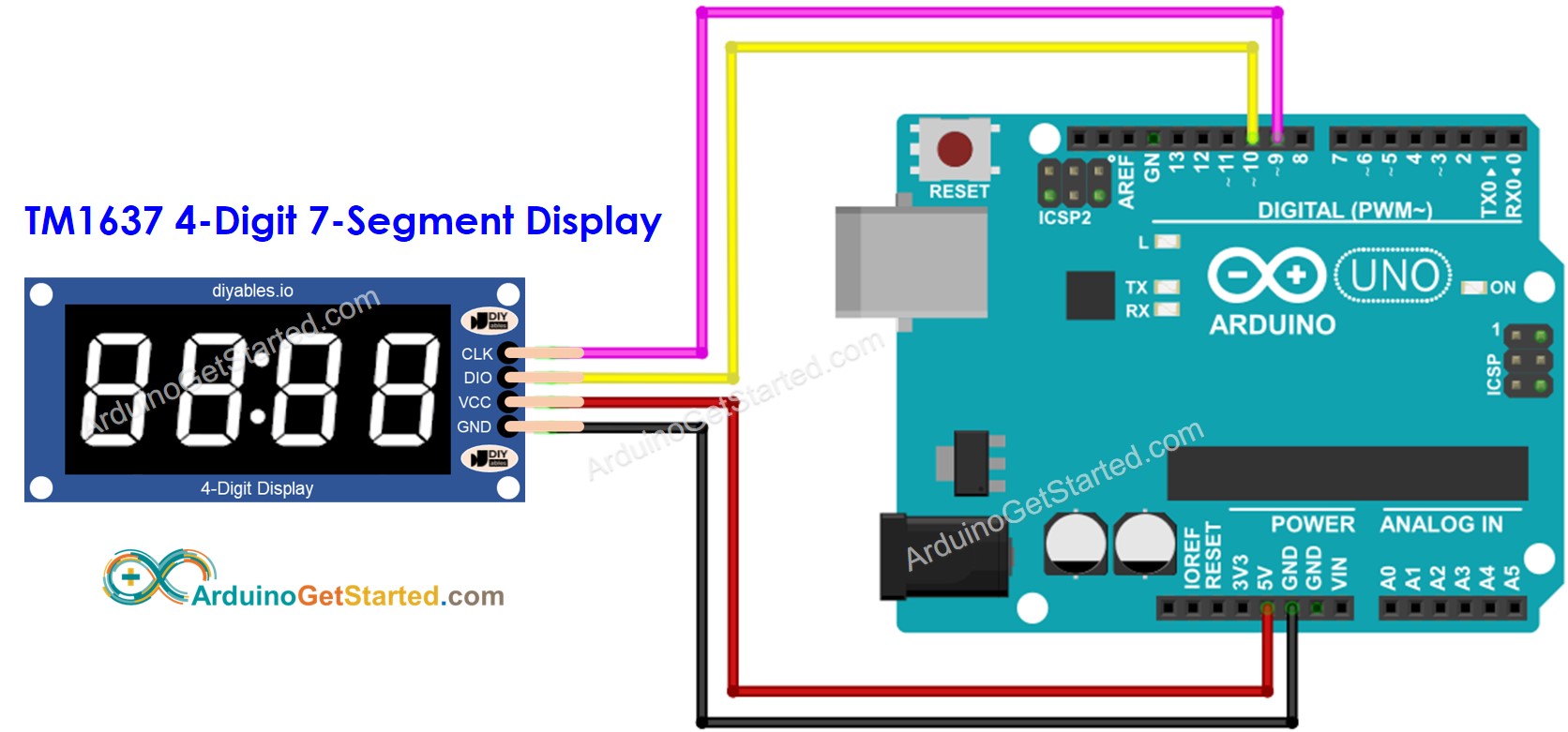 Arduino TM1637-Modul Verdrahtungsdiagramm