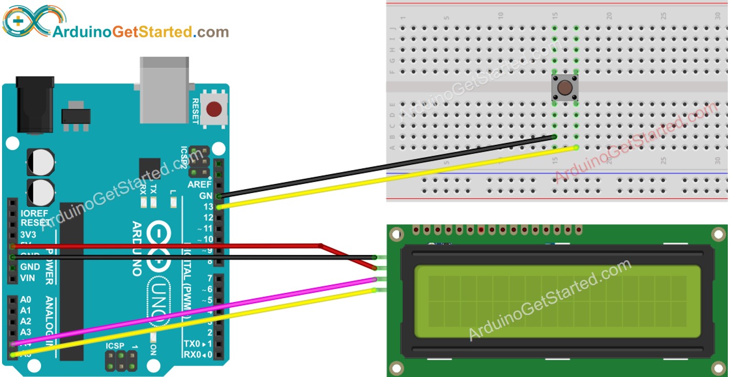 Arduino-Taster LCD I2C Verdrahtungsdiagramm