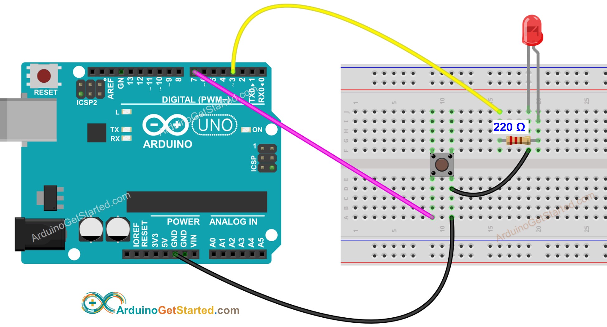 Arduino-Taster-LED-Schaltplan
