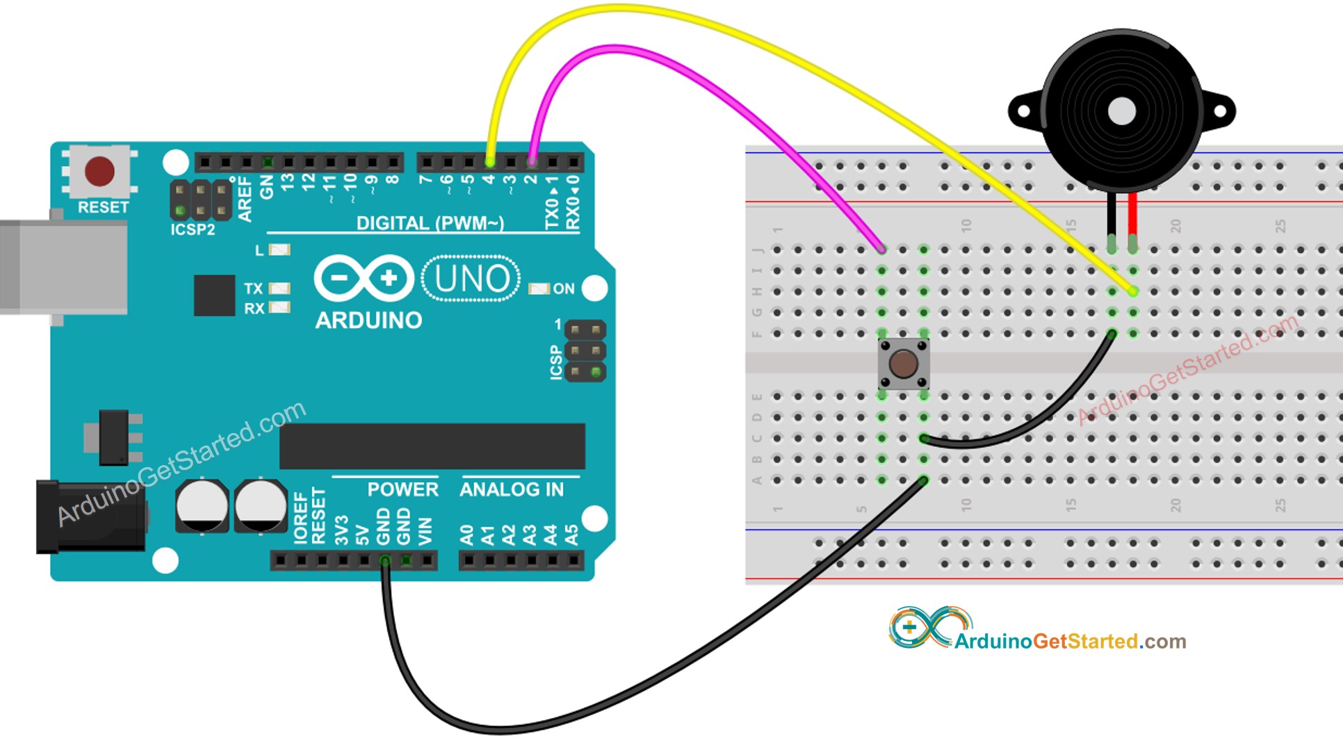 Arduino-Taster Piezo-Buzzer Verdrahtungsdiagramm