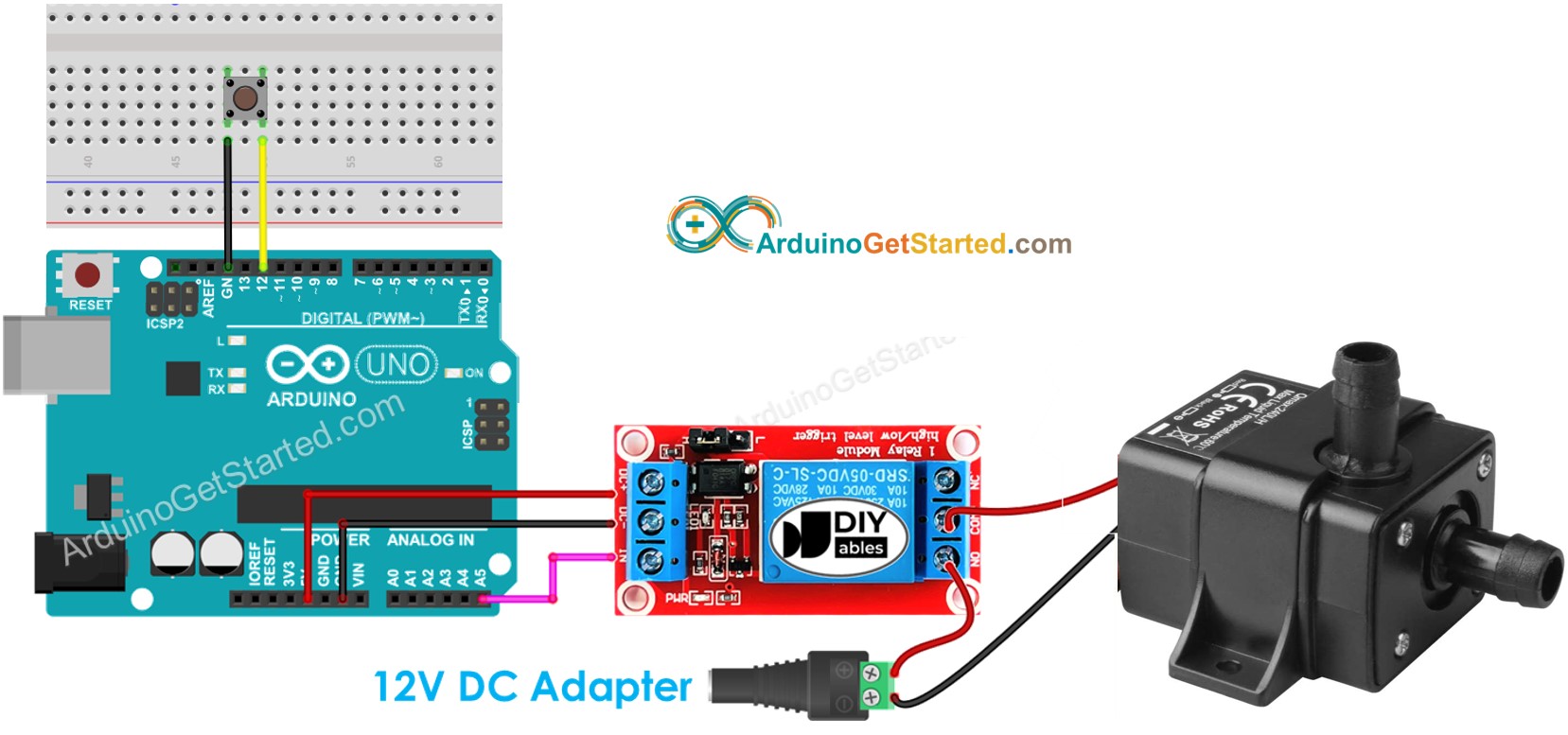 Arduino-Taster steuert Pumpen-Verdrahtungsdiagramm