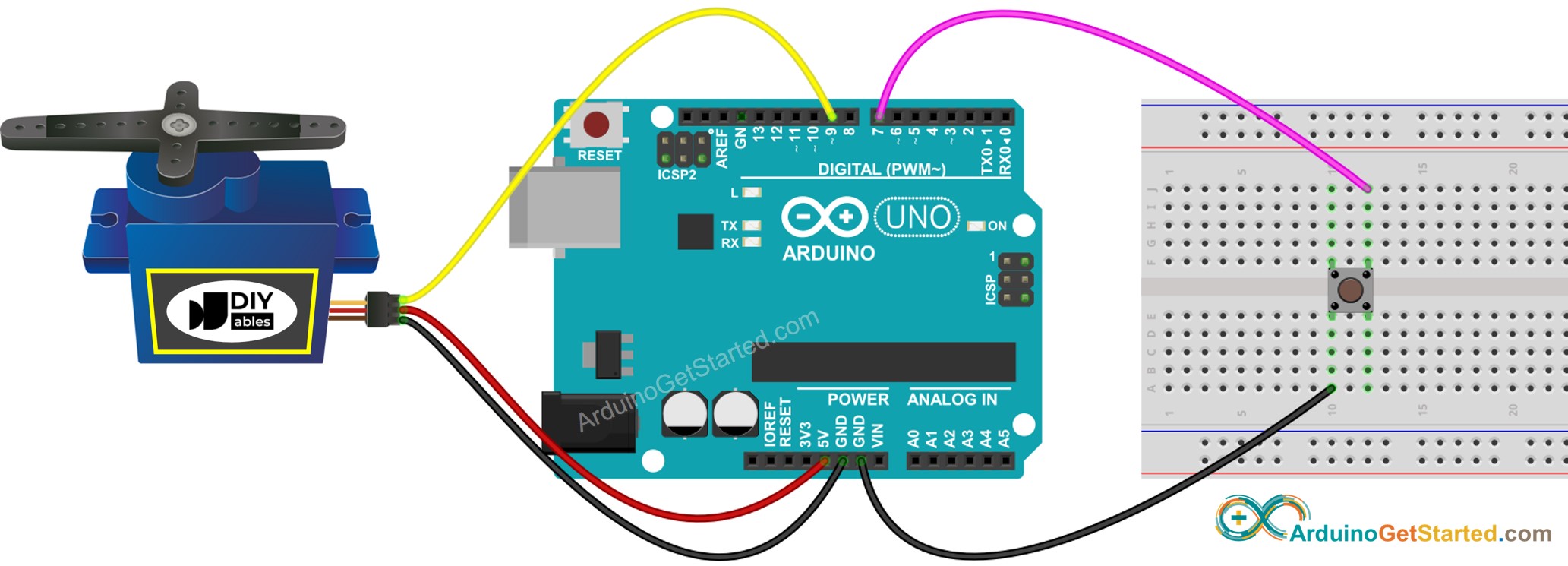 Schaltplan für Arduino-Button-Servomotor