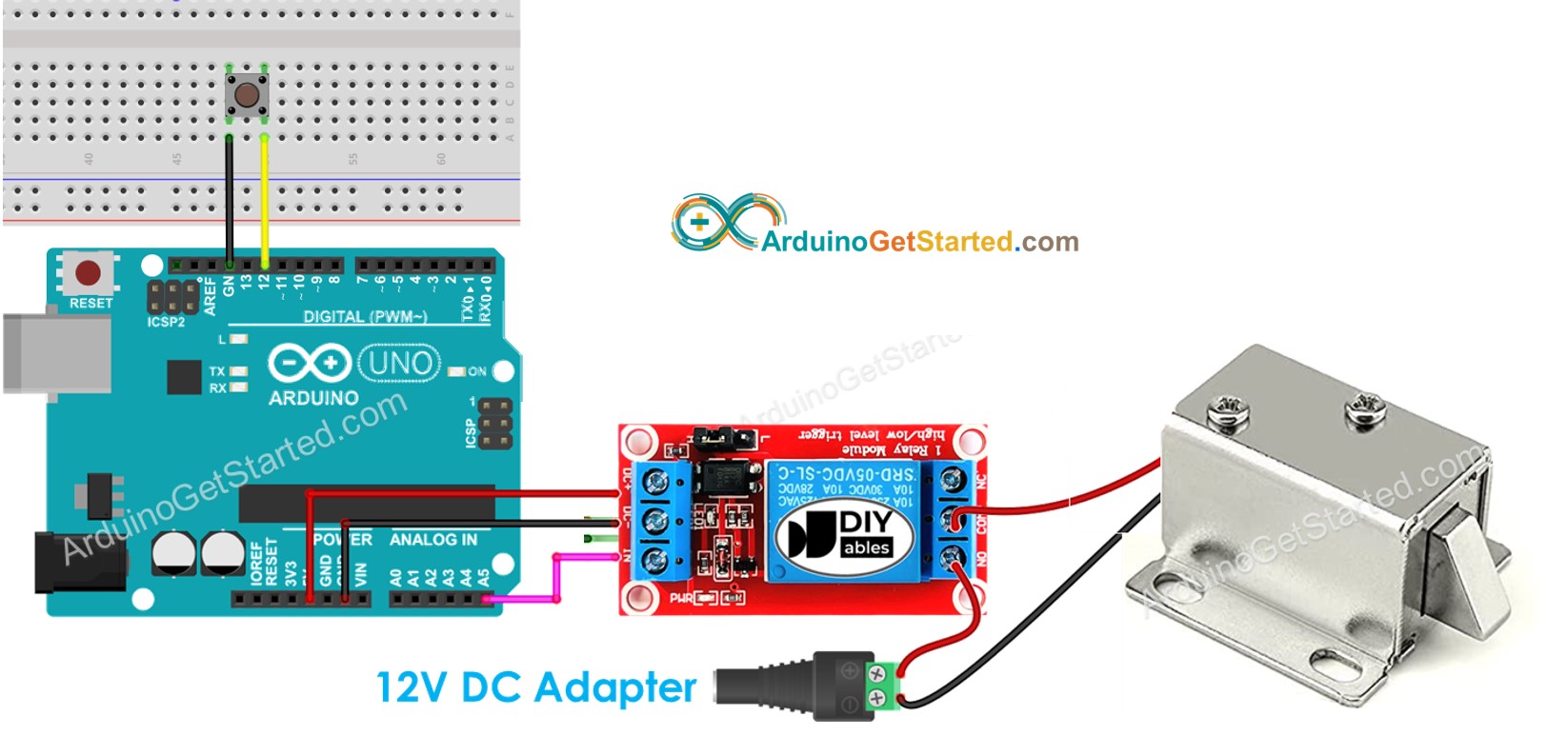 Verdrahtungsdiagramm für Arduino-Taster-Solenoid-Verriegelung